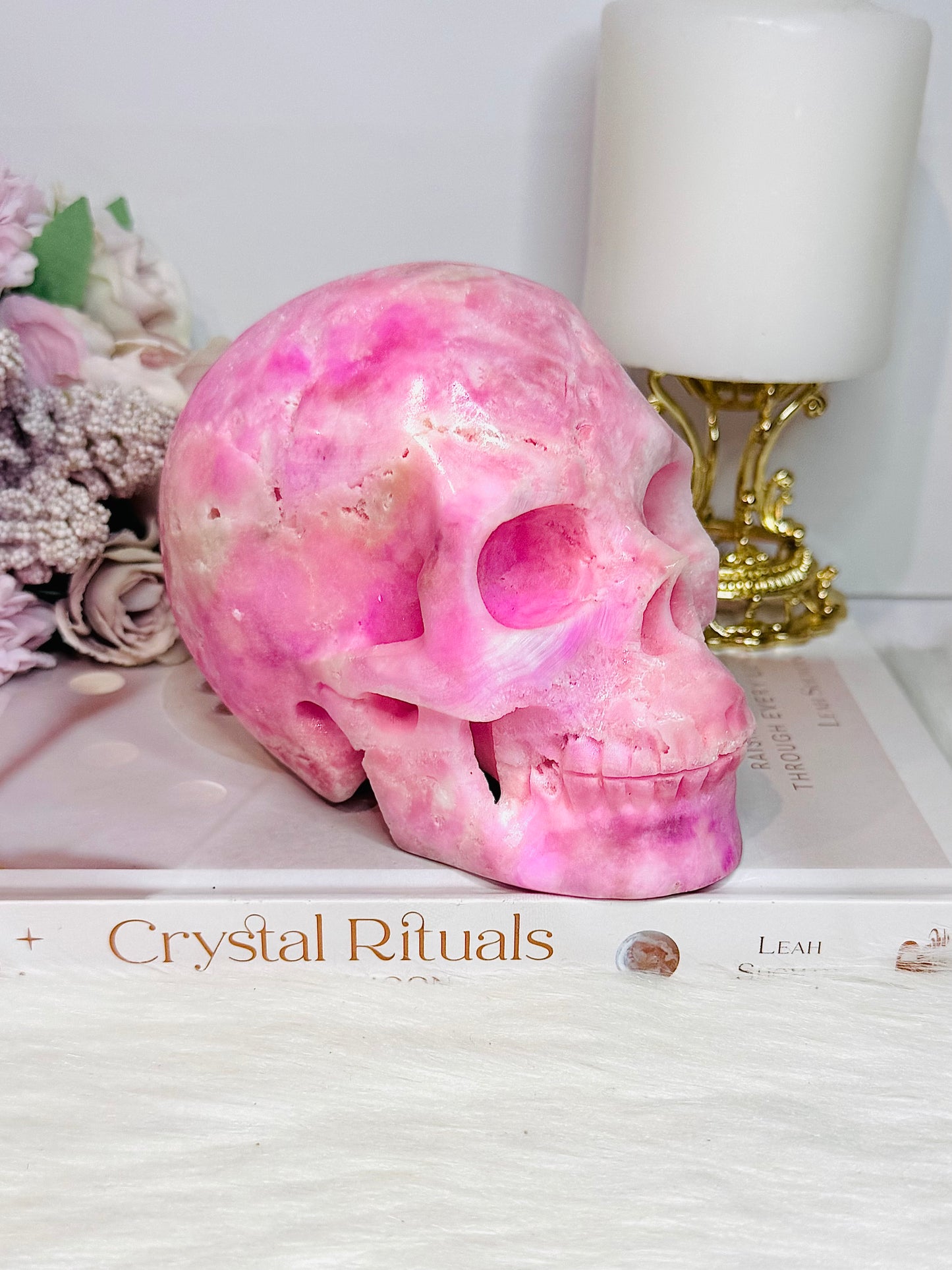MASTERPIECE!! Absolutely Incredible Huge Natural Pink Oragonite Carved Skull 1.06KG 13cm