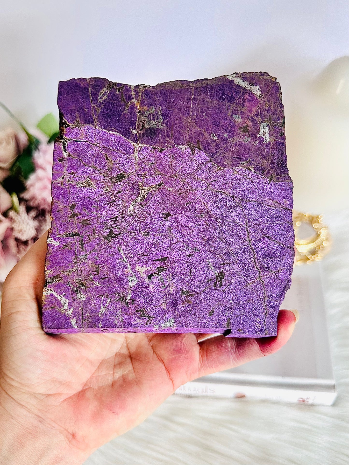 WOW!!!! Incredible Large 24cm 729gram Stunning Purpurite Slab On Gold Stand Absolutely Amazing From North Carolina USA