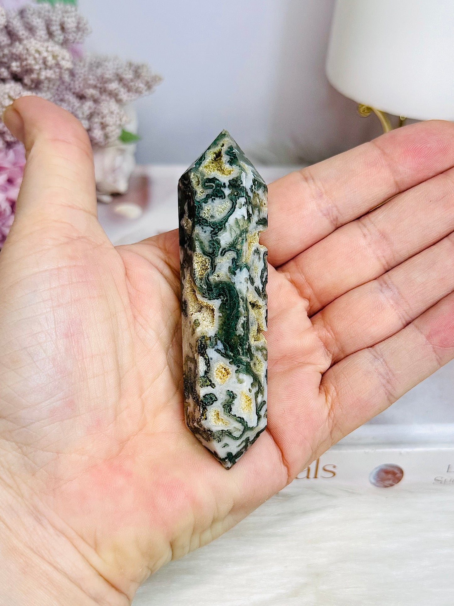 Moss Agate Druzy Double Terminated Point 9cm