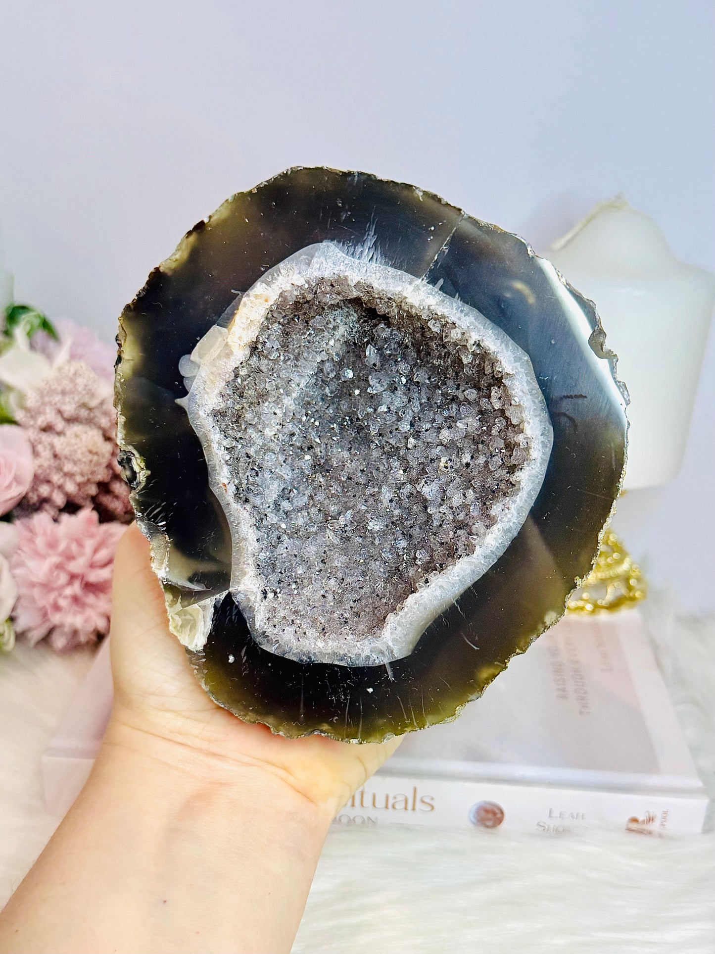 Large Natural Druzy Agate Geode On Stand 991g