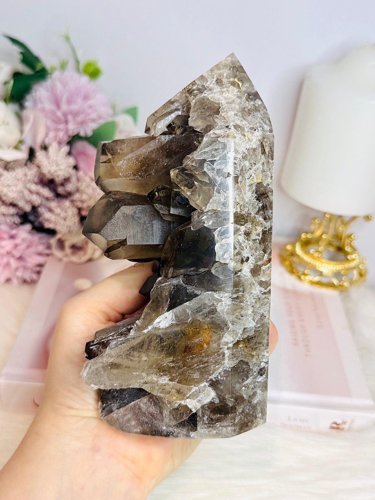 Smokey Quartz Cluster Tower 15cm 801g From Brazil (Points inconsistent not broken)