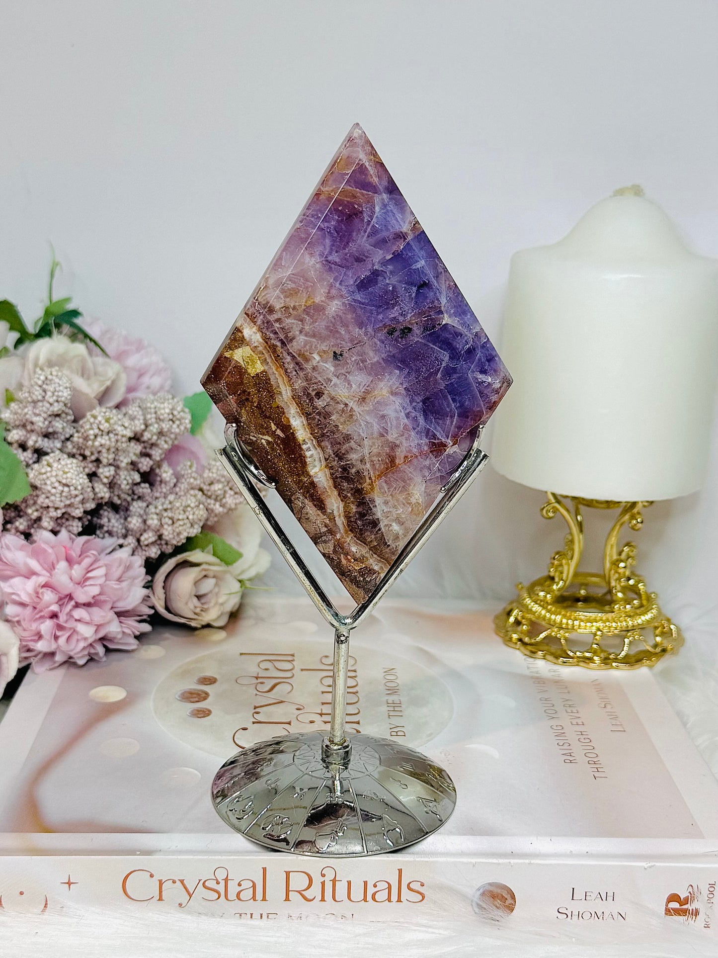 Large Crazy Lace Amethyst Diamond on Stand 18cm