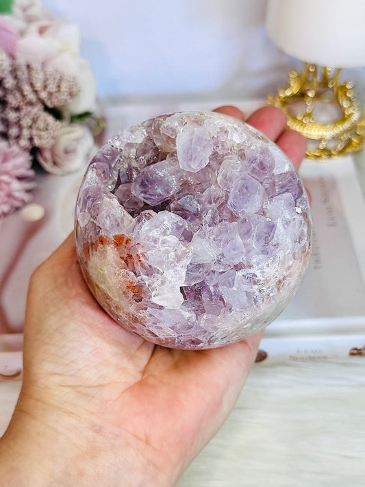 Classy & Fabulous High Grade Pink Amethyst Druzy Sphere On Stand From Brazil 702grams