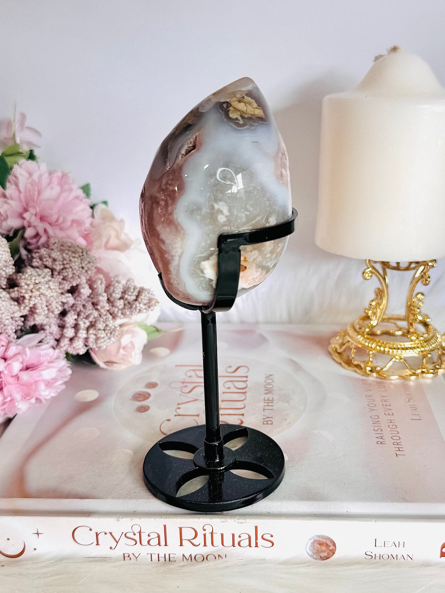 Gorgeous Druzy Pink Amethyst Agate Egg on Stand 16.5cm