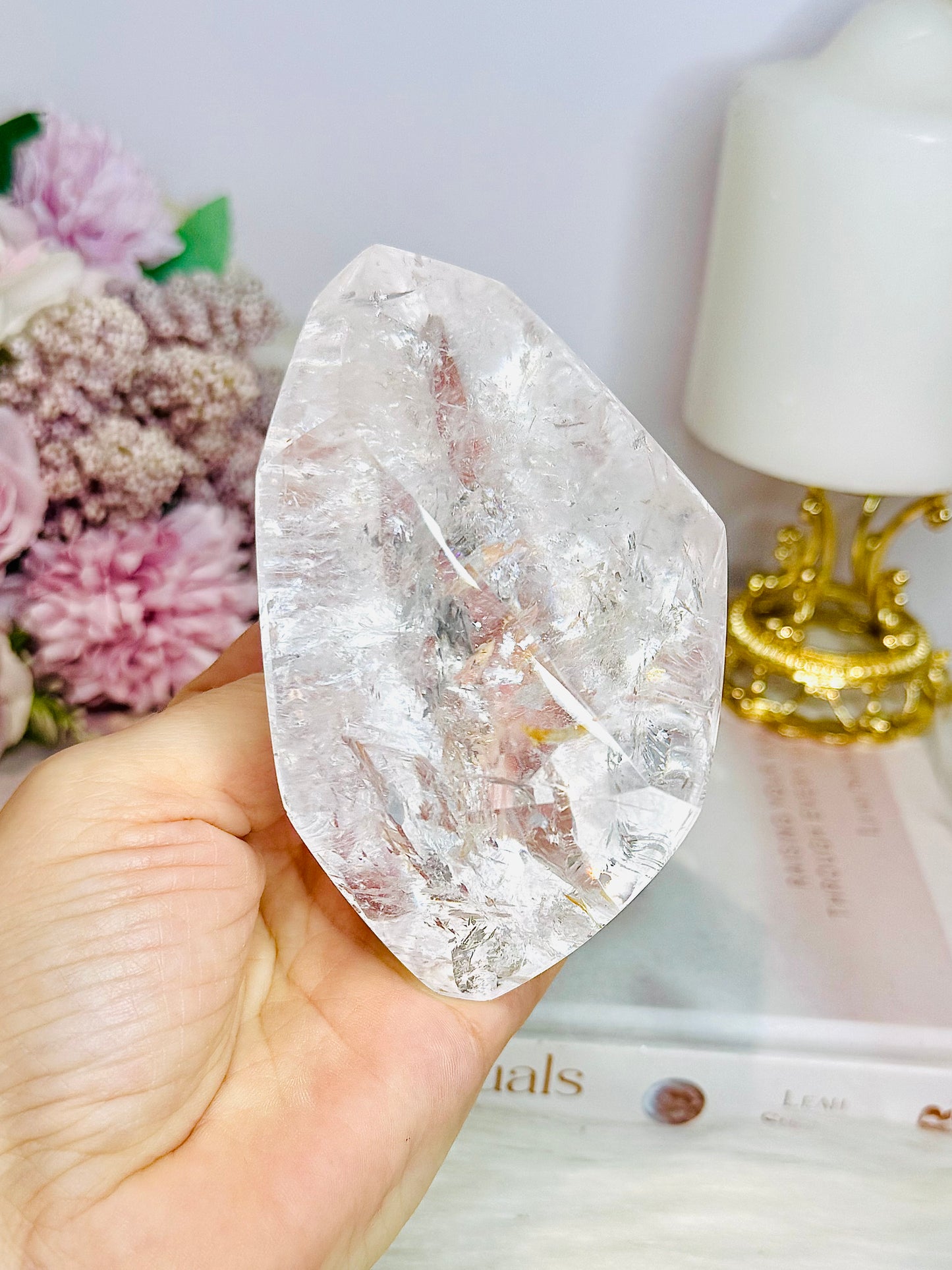 Large High Grade Clear Quartz Polished Freeform with Rainbows 346g