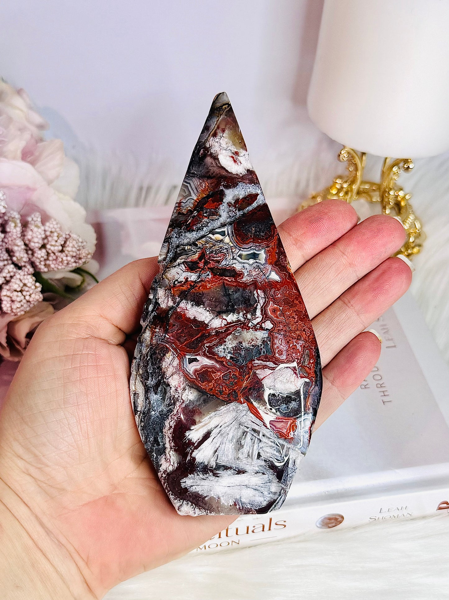 Stunning 14cm Natural Mexican Lace Agate Carved Freeform | Flame
