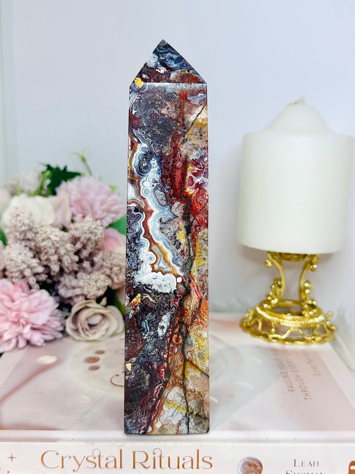 High Grade Druzy Mexican Lace Agate Chunky Tower 595g 18cm