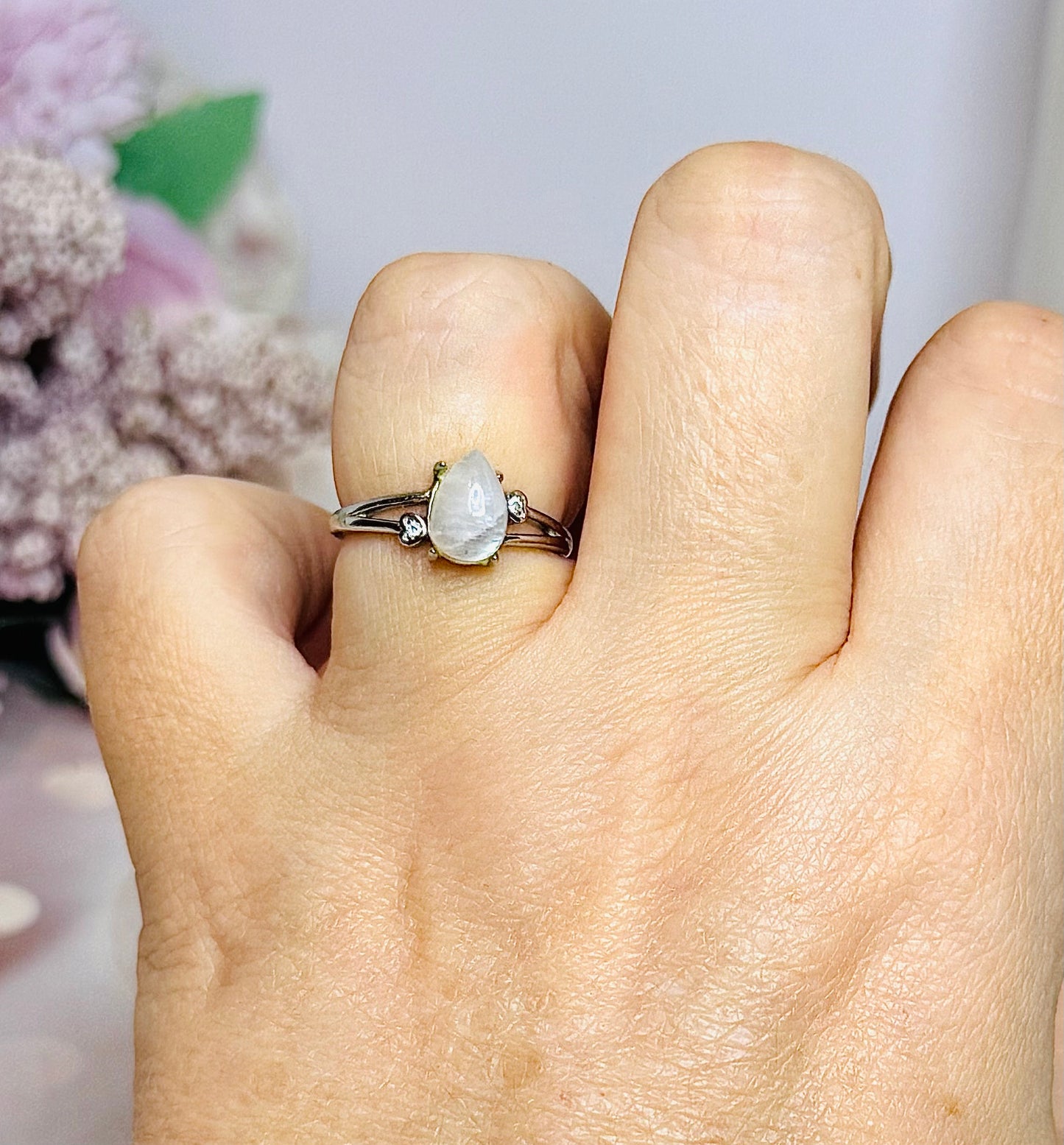 Adjustable Teardrop Moonstone Ring