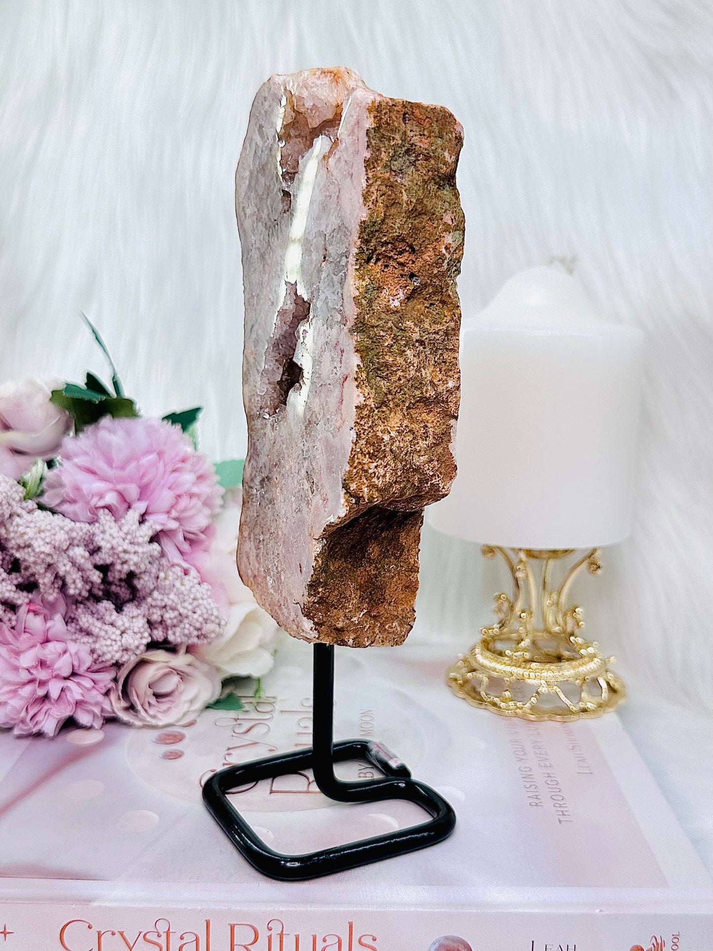 Classy & Fabulous Large Chunky 20cm 685gram Druzy Pink Amethyst Slab On Stand From Brazil with Stunning Crystallisation