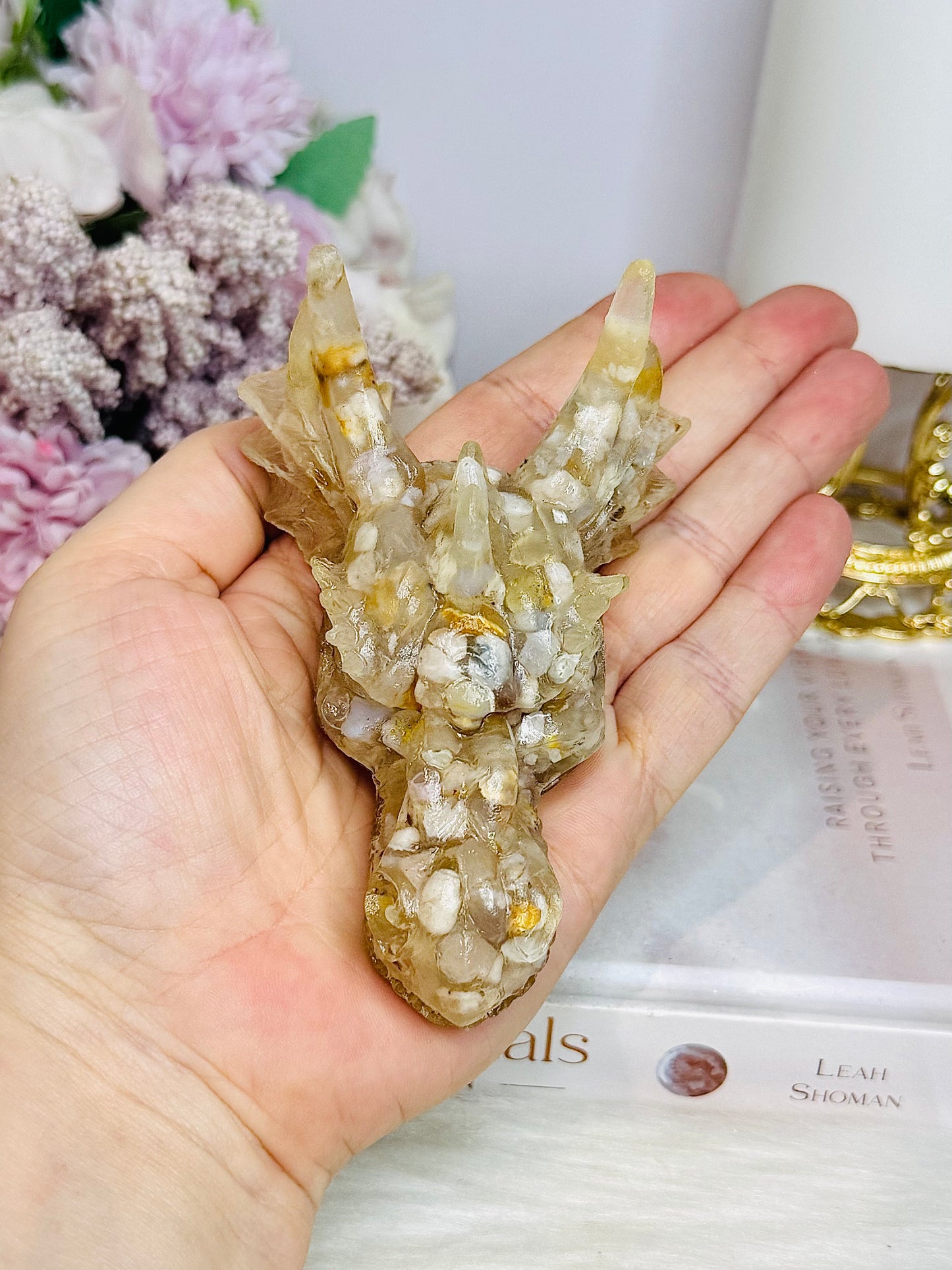 Flower Agate Resin Dragon 9cm