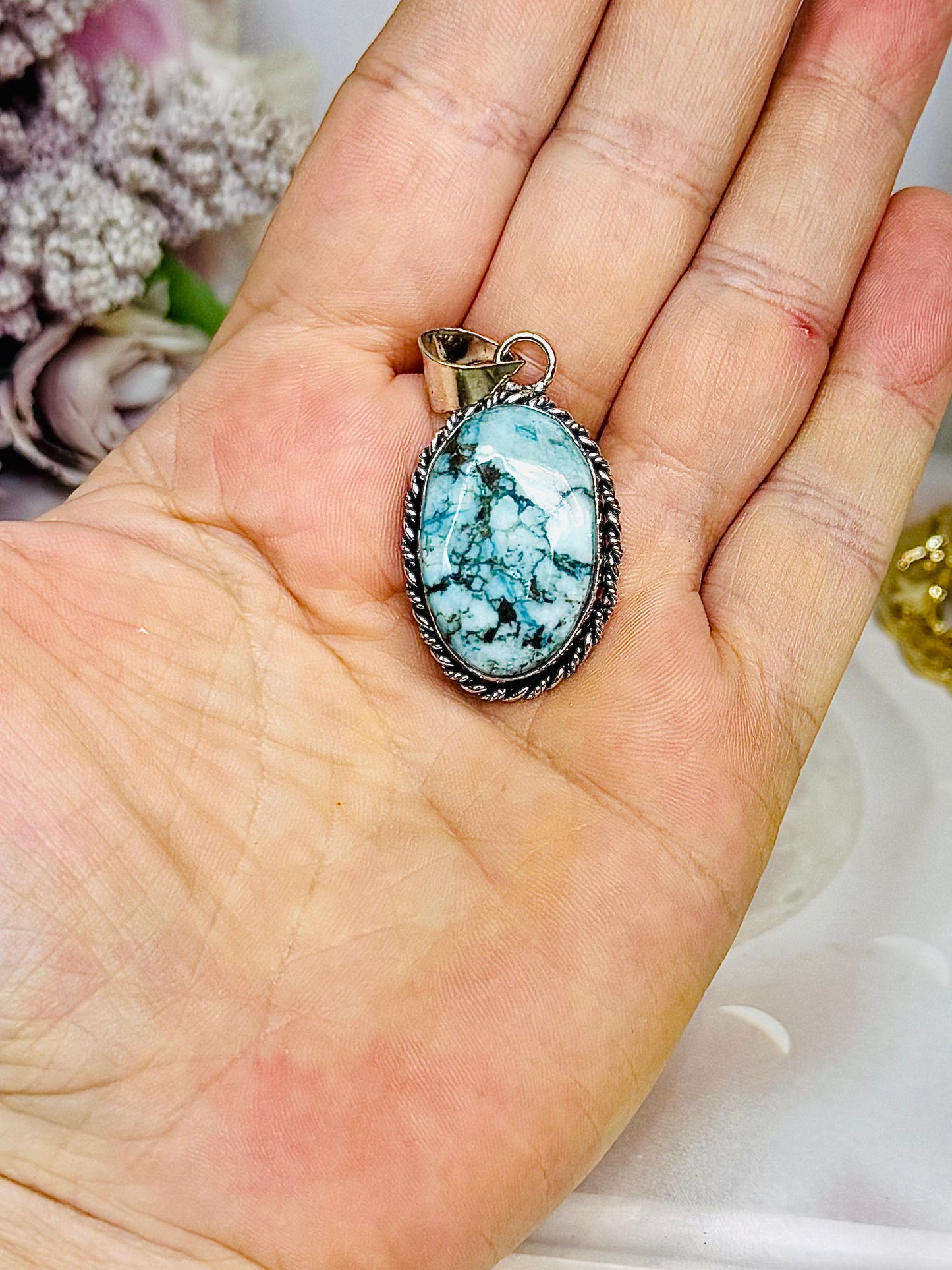 Sterling Silver 925 Navajo Turquoise Pendant In Gift Bag