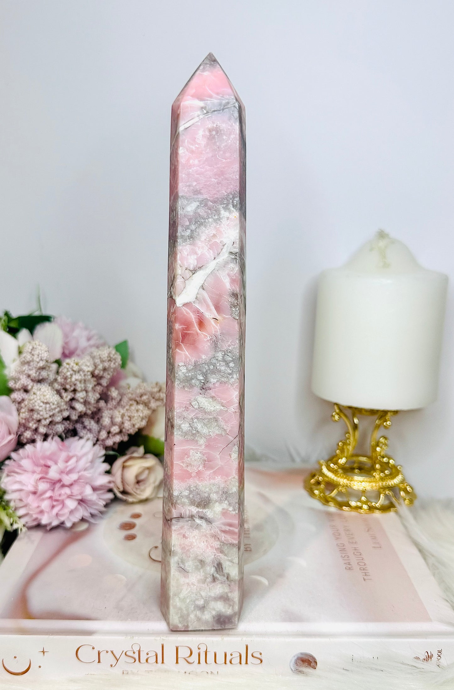 Natural Pink Opal Tall Tower 22.5cm