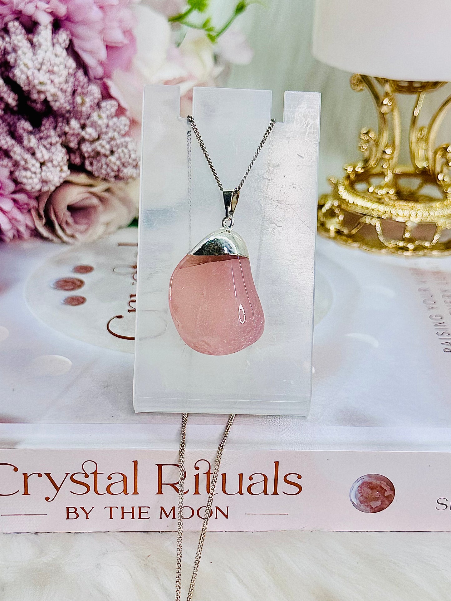 Stunning Silver Plated Chunky Rose Quartz Pendant In Gift Bag From Brazil