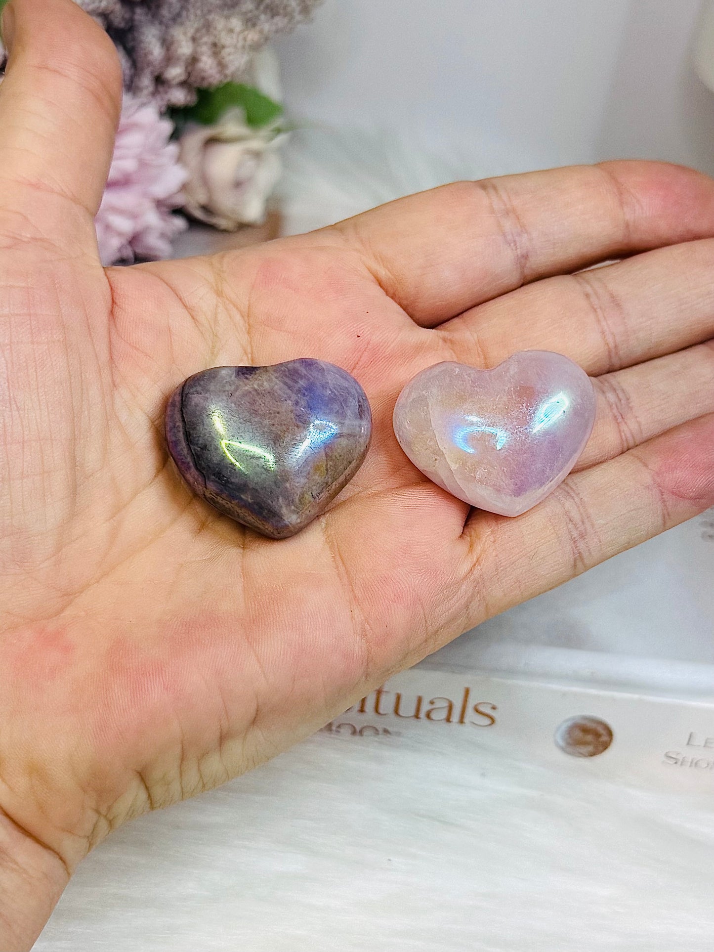 Angel Aura Rose Quartz & Amethyst Hearts