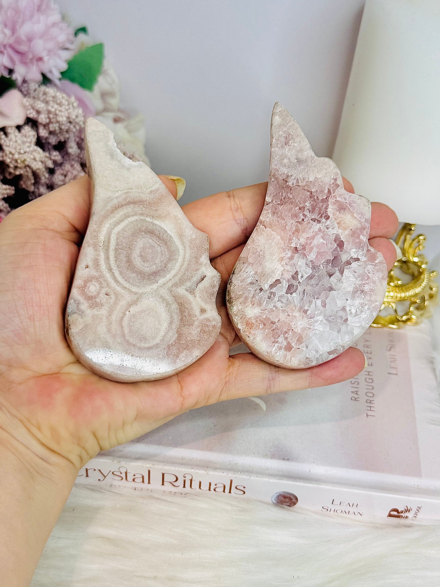 Pink Amethyst Carved Wings On Stand 15.5cm 436g