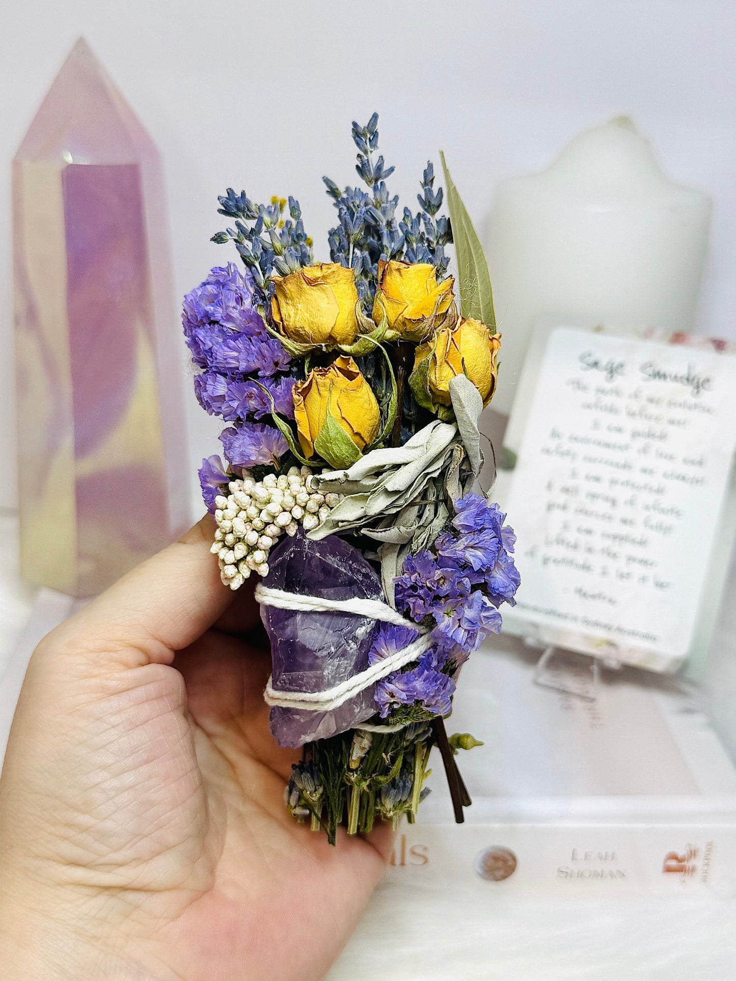 Amethyst Sage Smudge Floral Wand | Handmade Cleansing Bundle (limited stock)