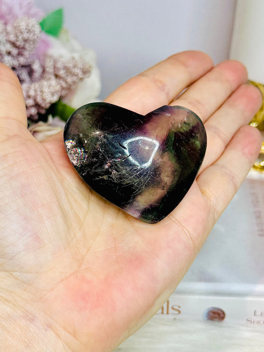 Fluorite Heart with Rainbows