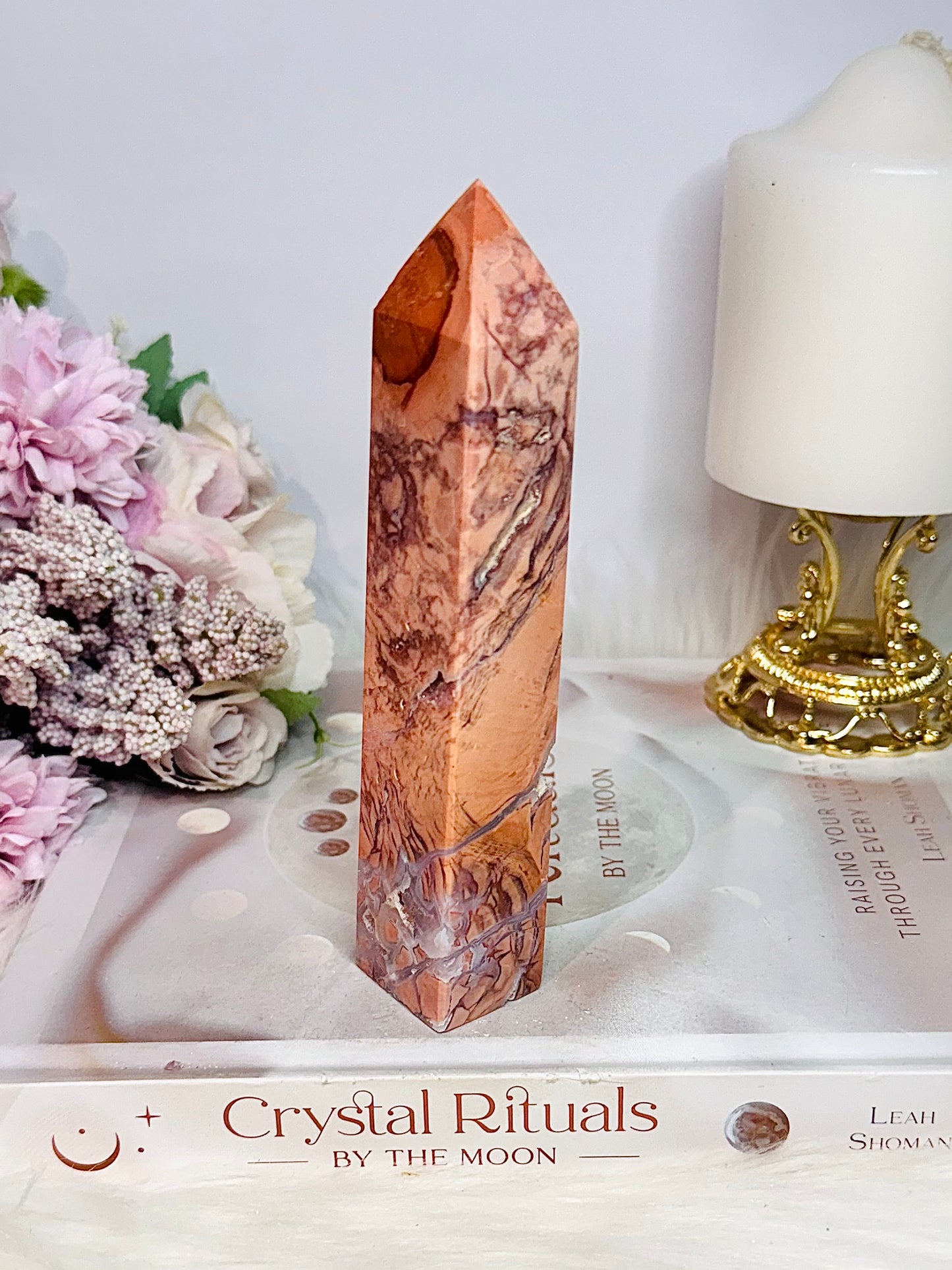 Stunning High Grade Large 14.5cm Pink Cotton Candy Agate Tower