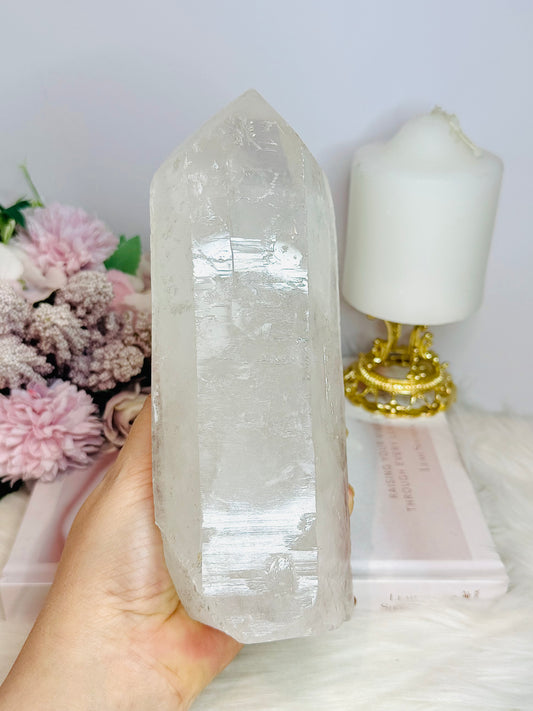 Huge 1.53KG Lemurian Quartz Crystal Tower From Brazil