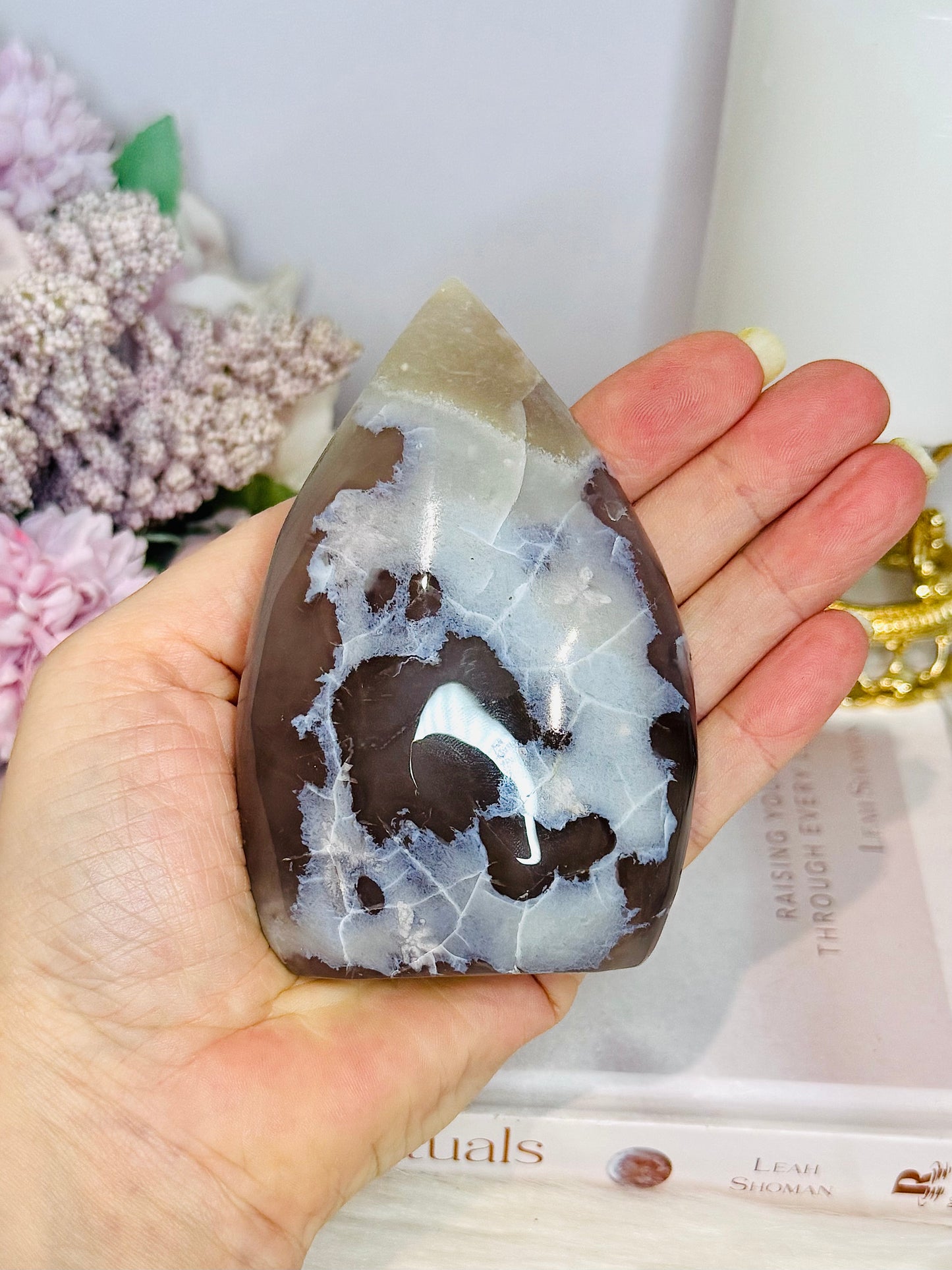 Green Chunky Flower Agate Carved Flame | Freeform 251grams 10cm