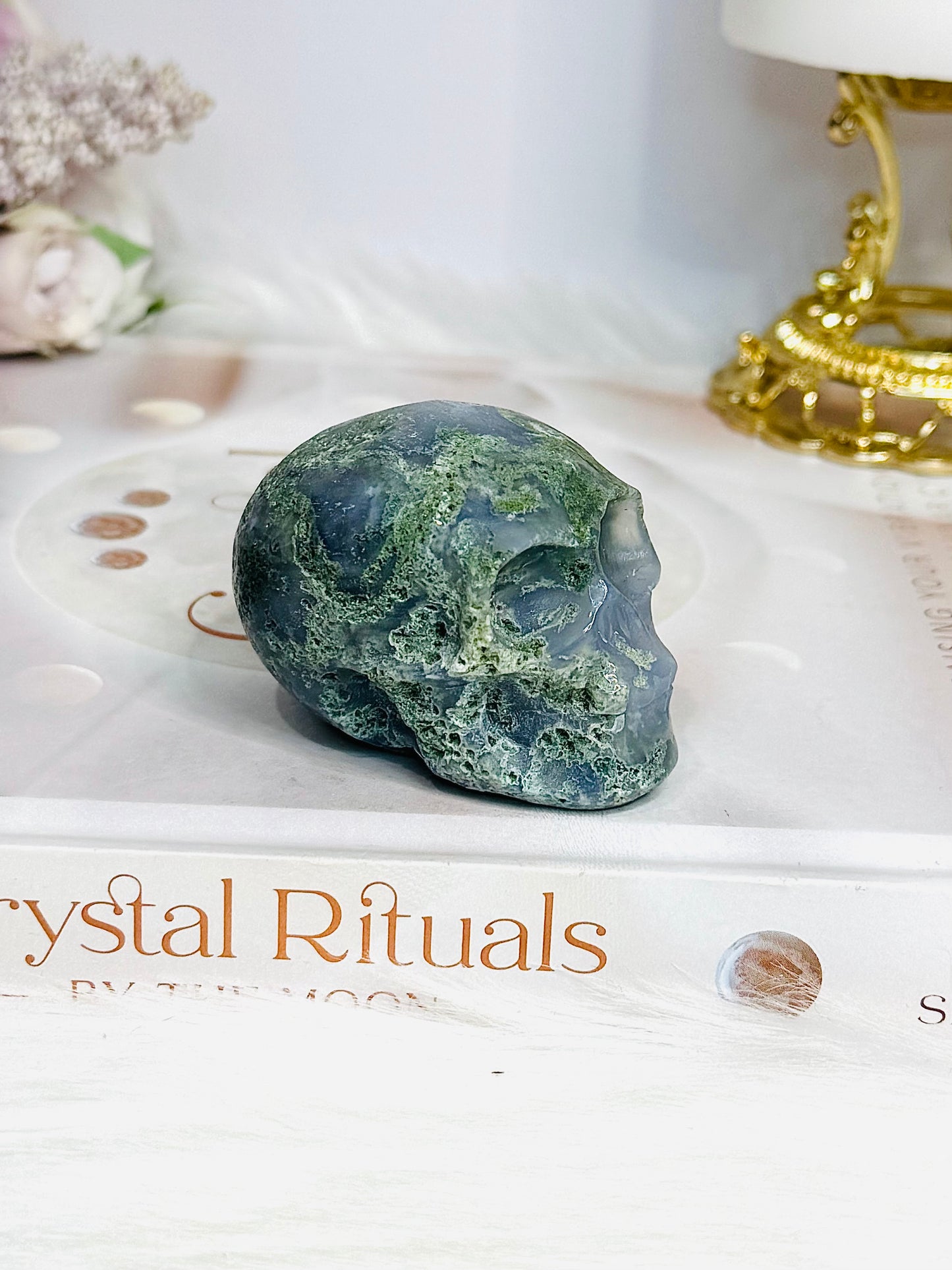 Moss Agate Carved Skull 5.5cm
