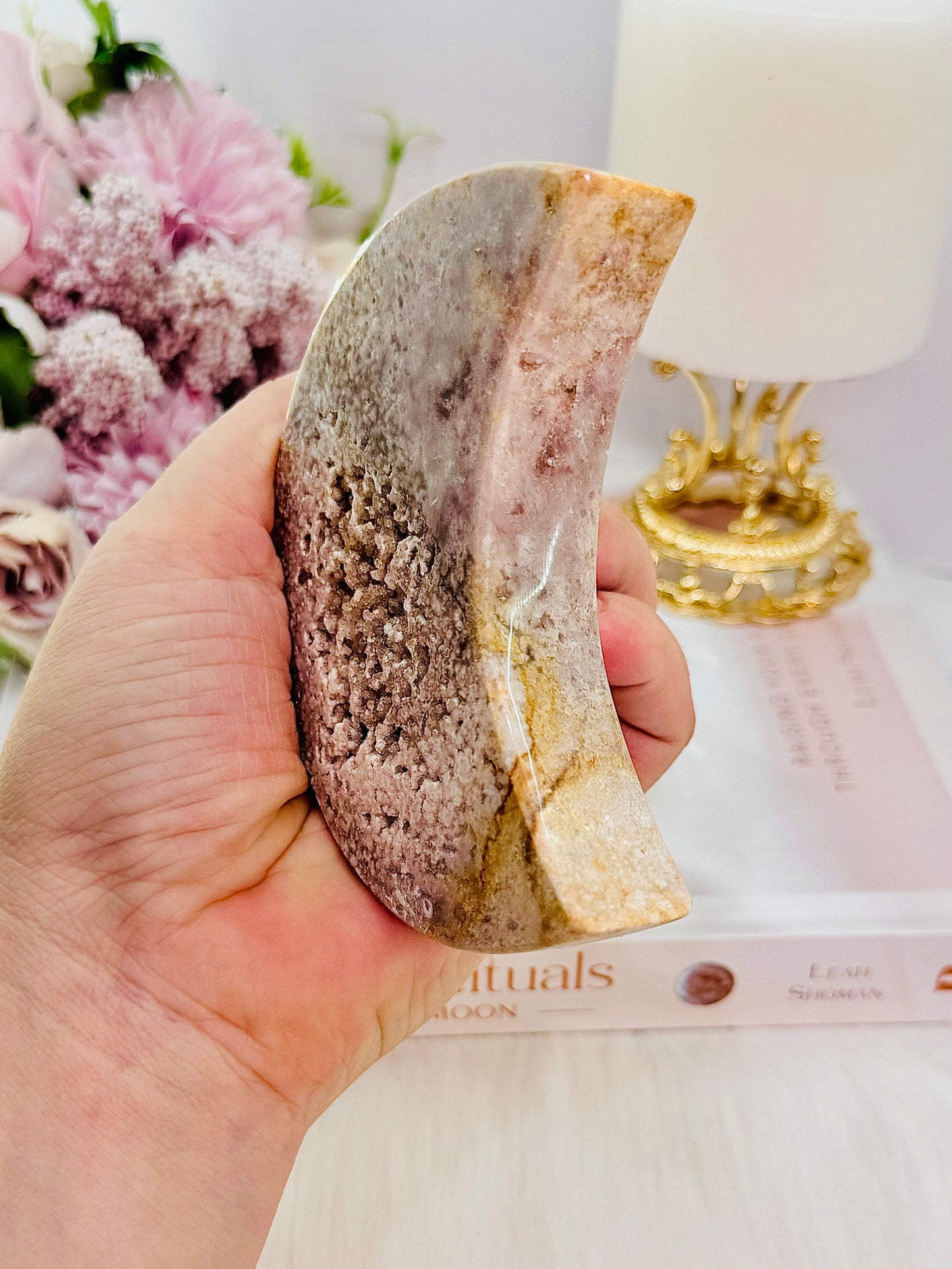 Large Pink Amethyst Druzy Moon Chunky Carving