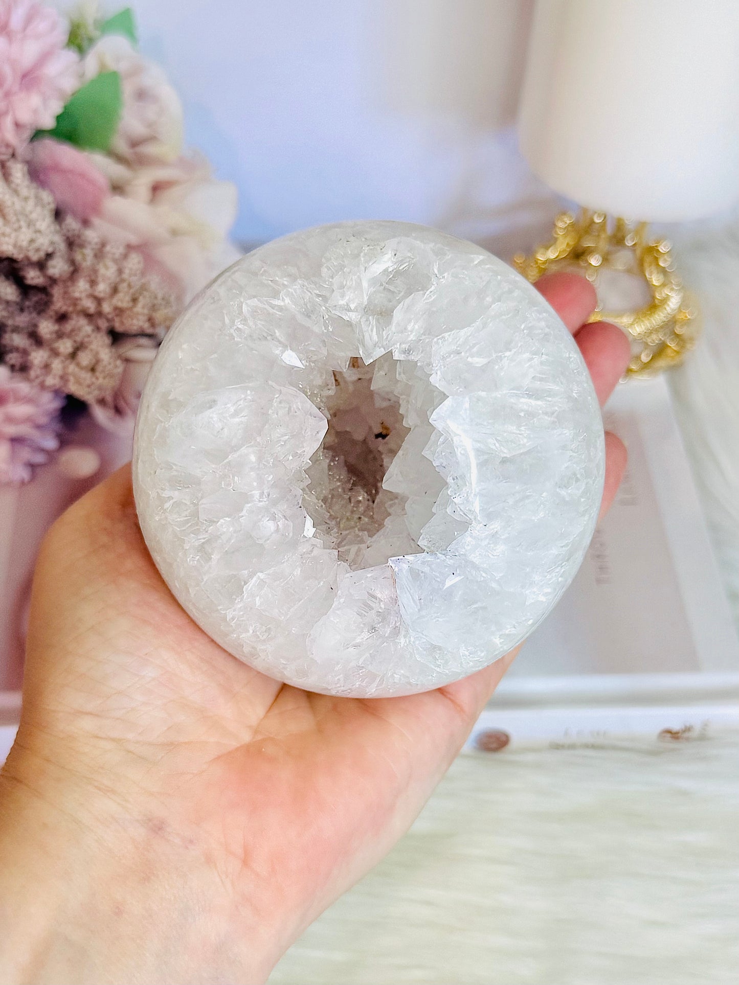High Grade Absolutely Incredible Large Clear Quartz Druzy Sphere From Brazil 845grams