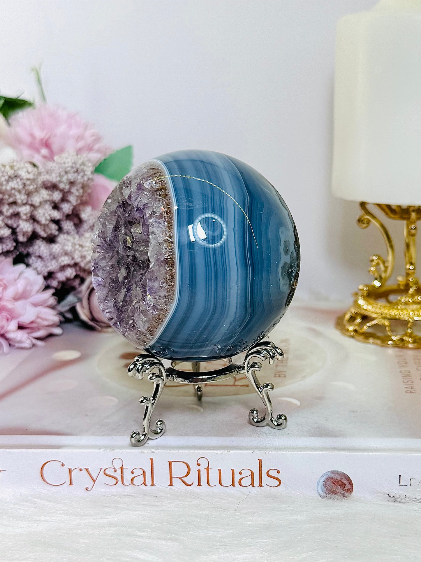 High Grade Druzy Amethyst | Agate Sphere on Stand 475g