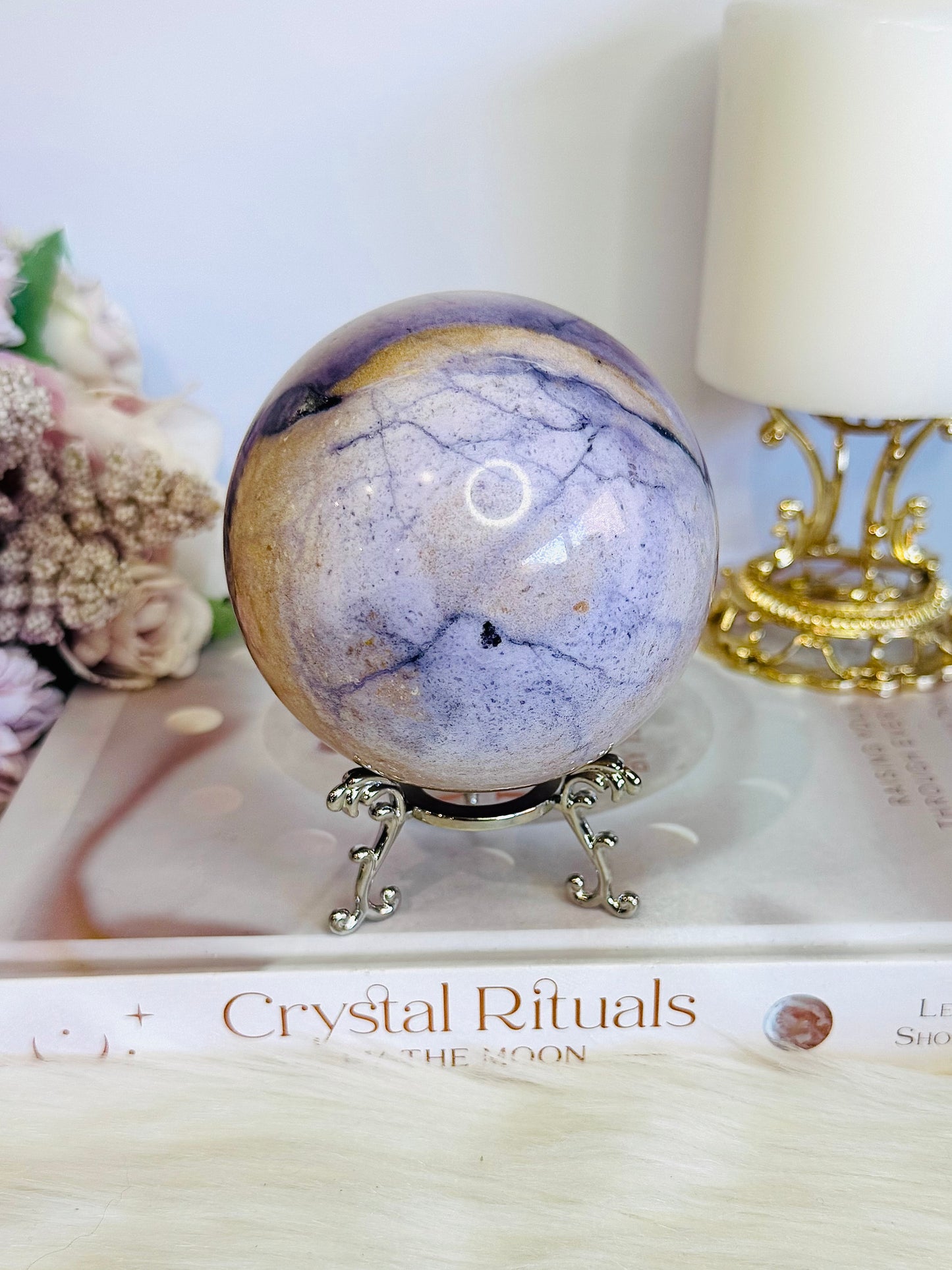 High Grade Rare Incredible Large Natural Tiffany Stone Carved Sphere On Stand 8cm 678grams