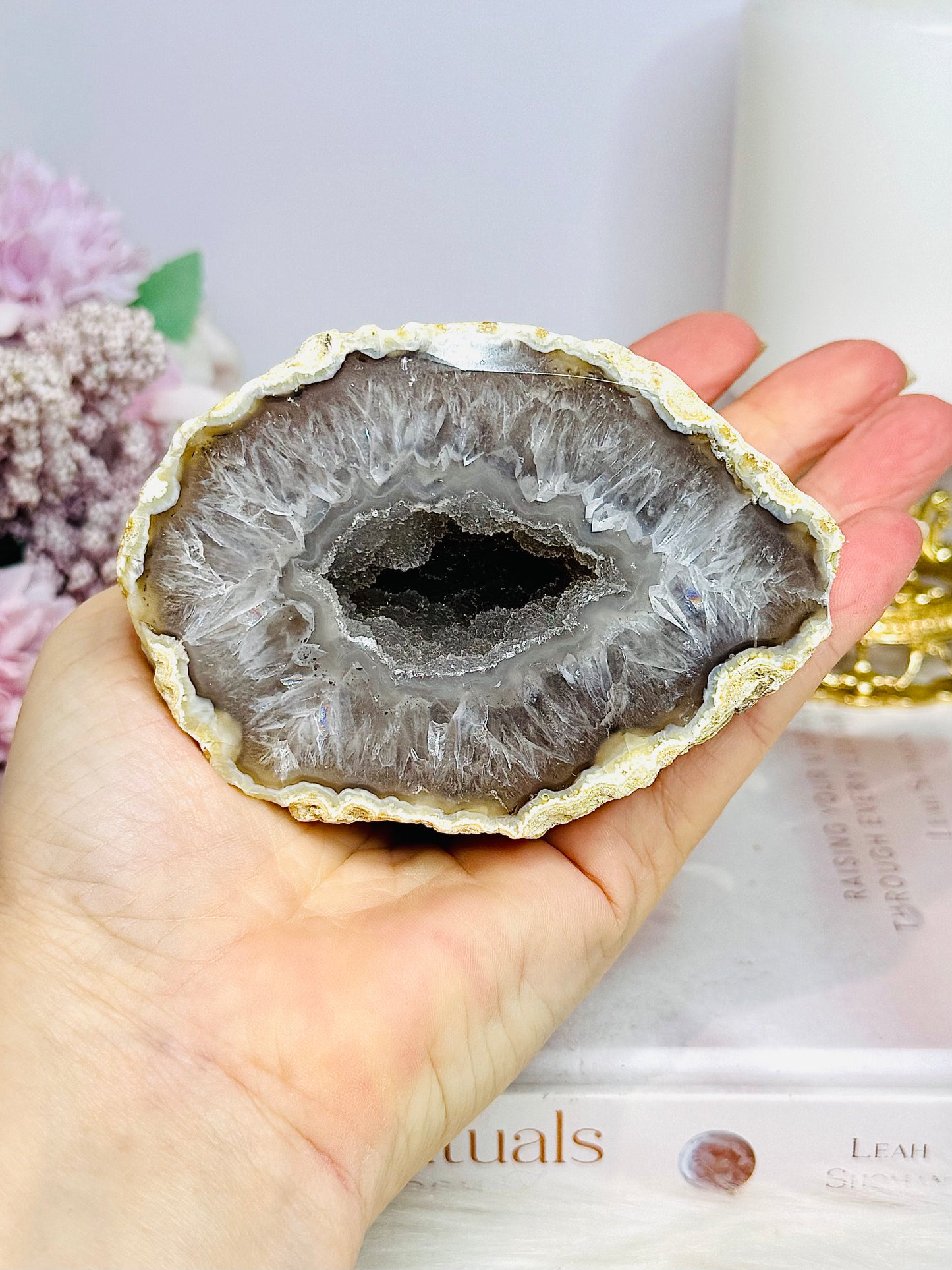 Large Druzy Agate Geode On Stand 372g