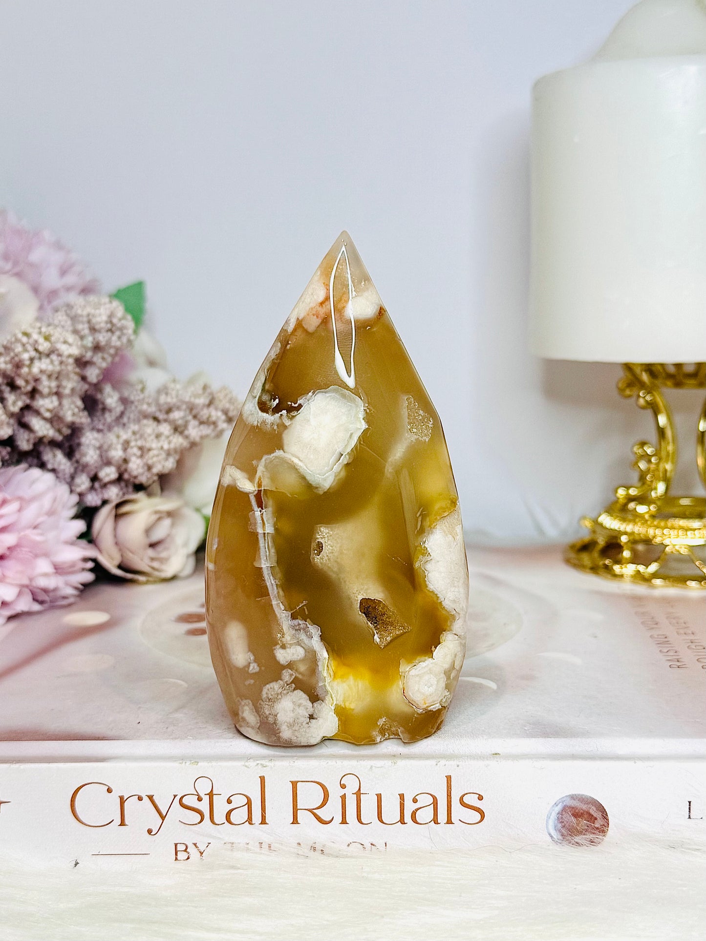Natural Flower Agate Carved Freeform | Flame 10cm