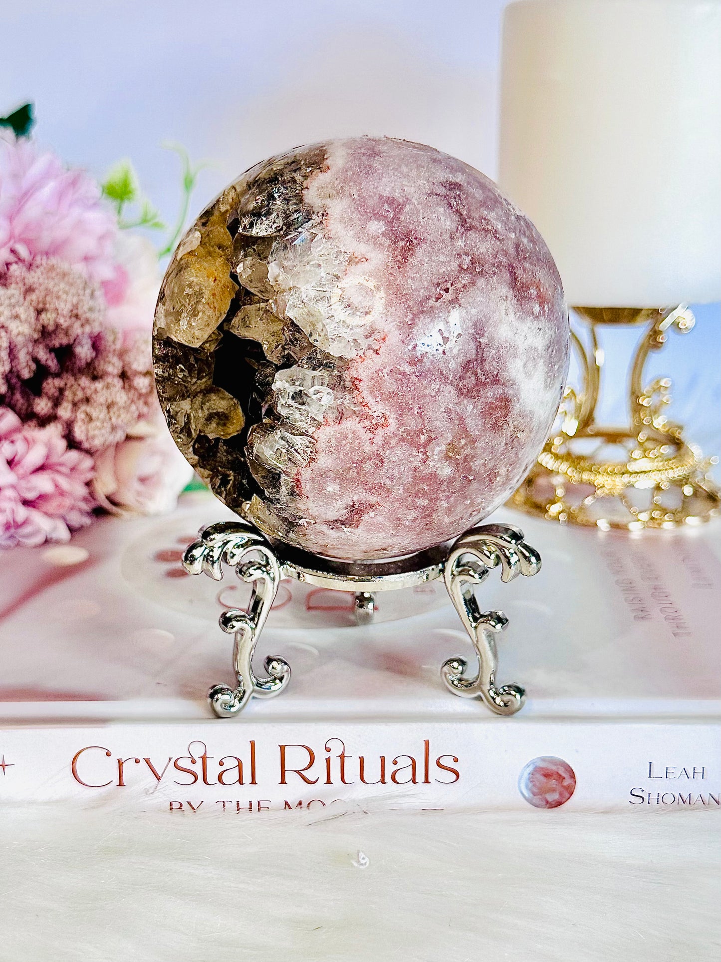 She Is Mesmerising!!! Classy & Fabulous 672gram Druzy Pink Amethyst Sphere On Stand From Brazil