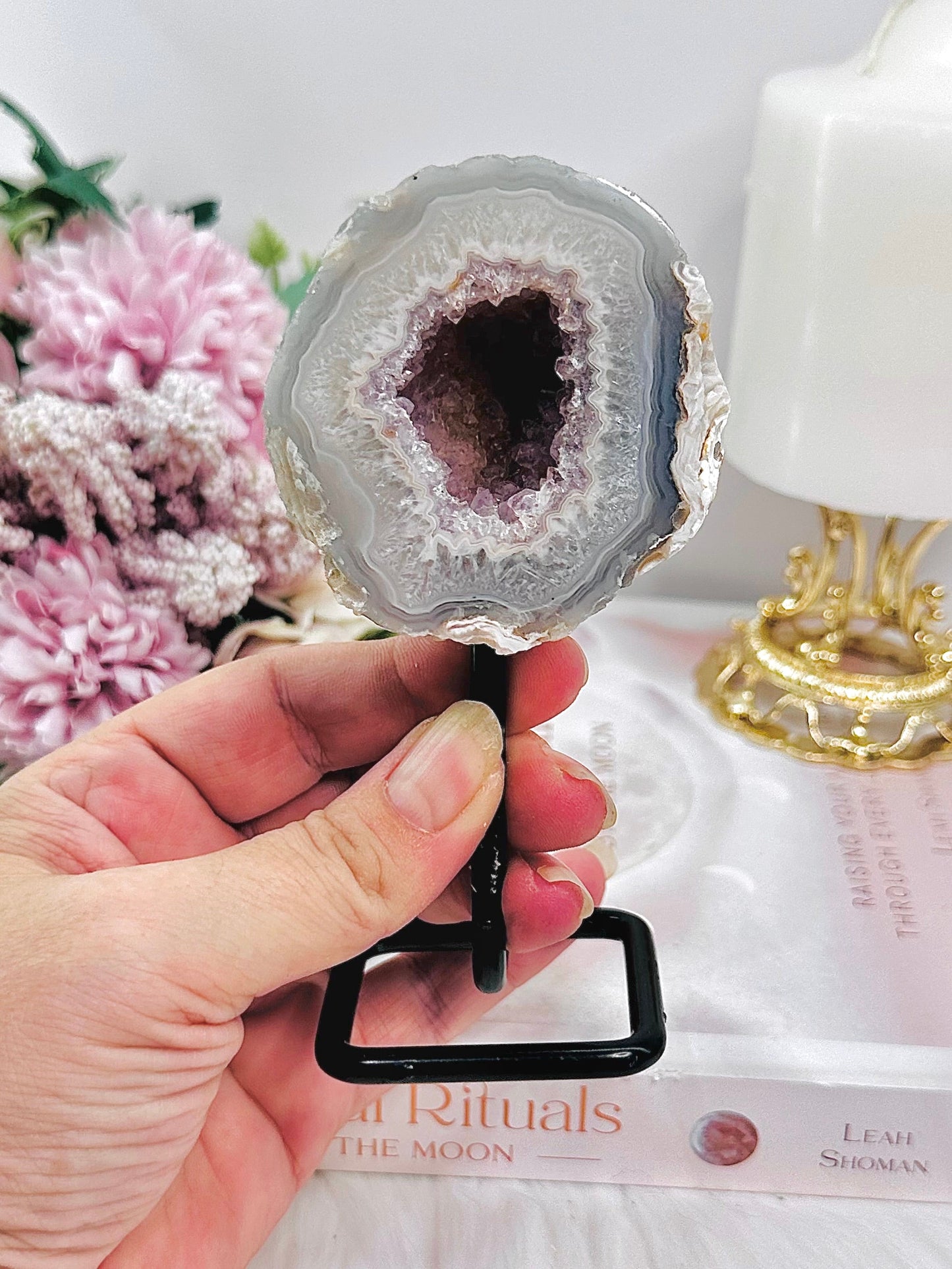 Druzy Amethyst Agate Geode On Stand From Brazil 13cm 216grams
