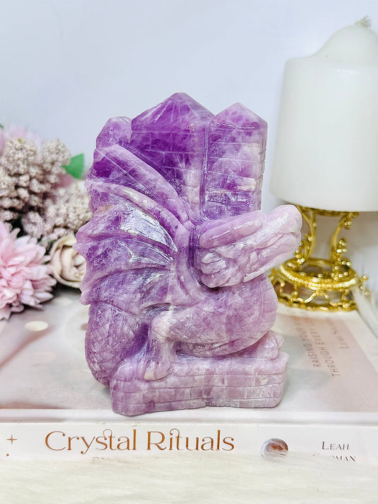 Collectors Piece ~ Large High Grade Kunzite Dragon & Castle 13cm 793g