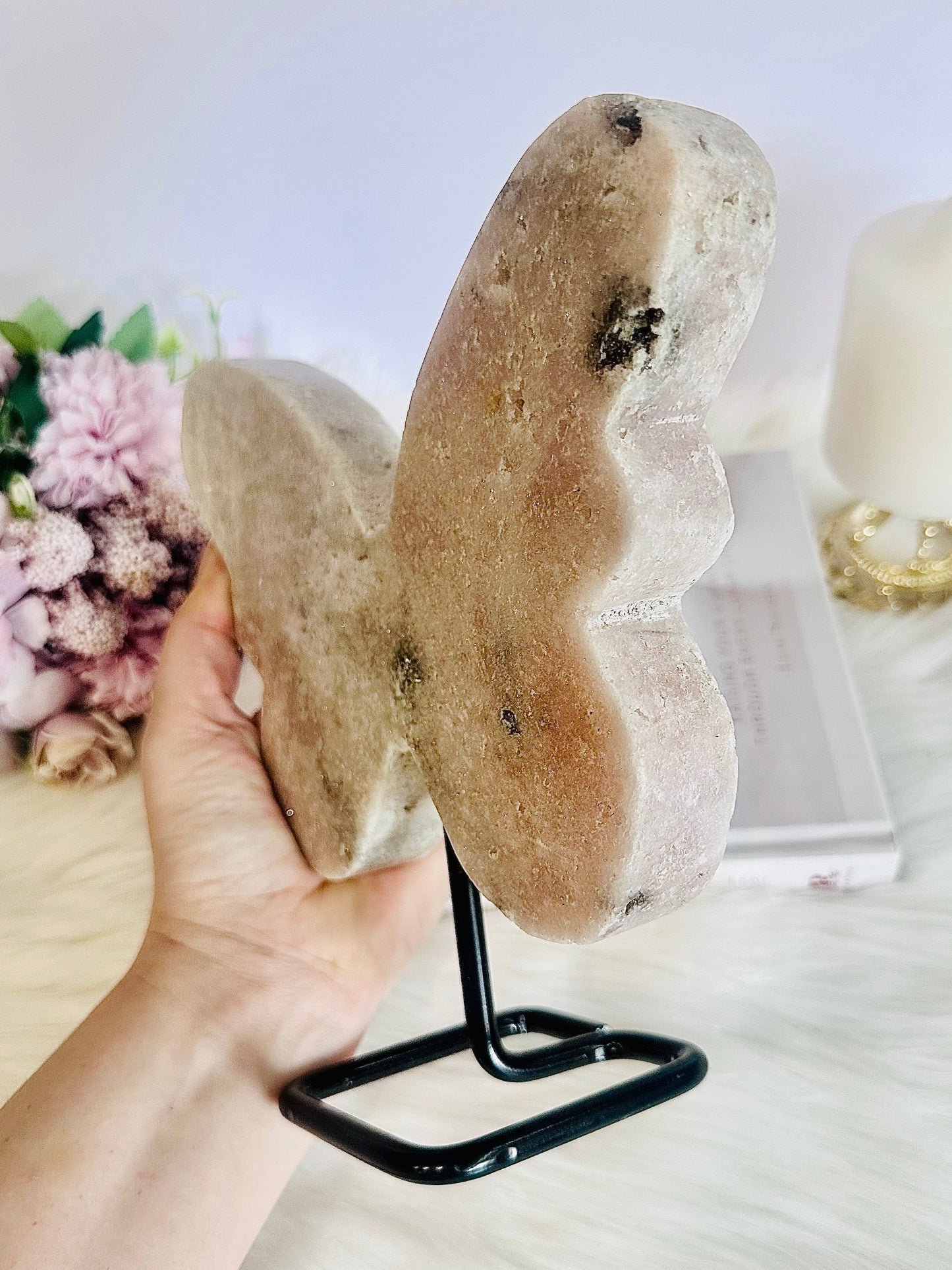 Huge Pink Amethyst Druzy Chunky Butterfly on Stand 1.35KG 19.5cm