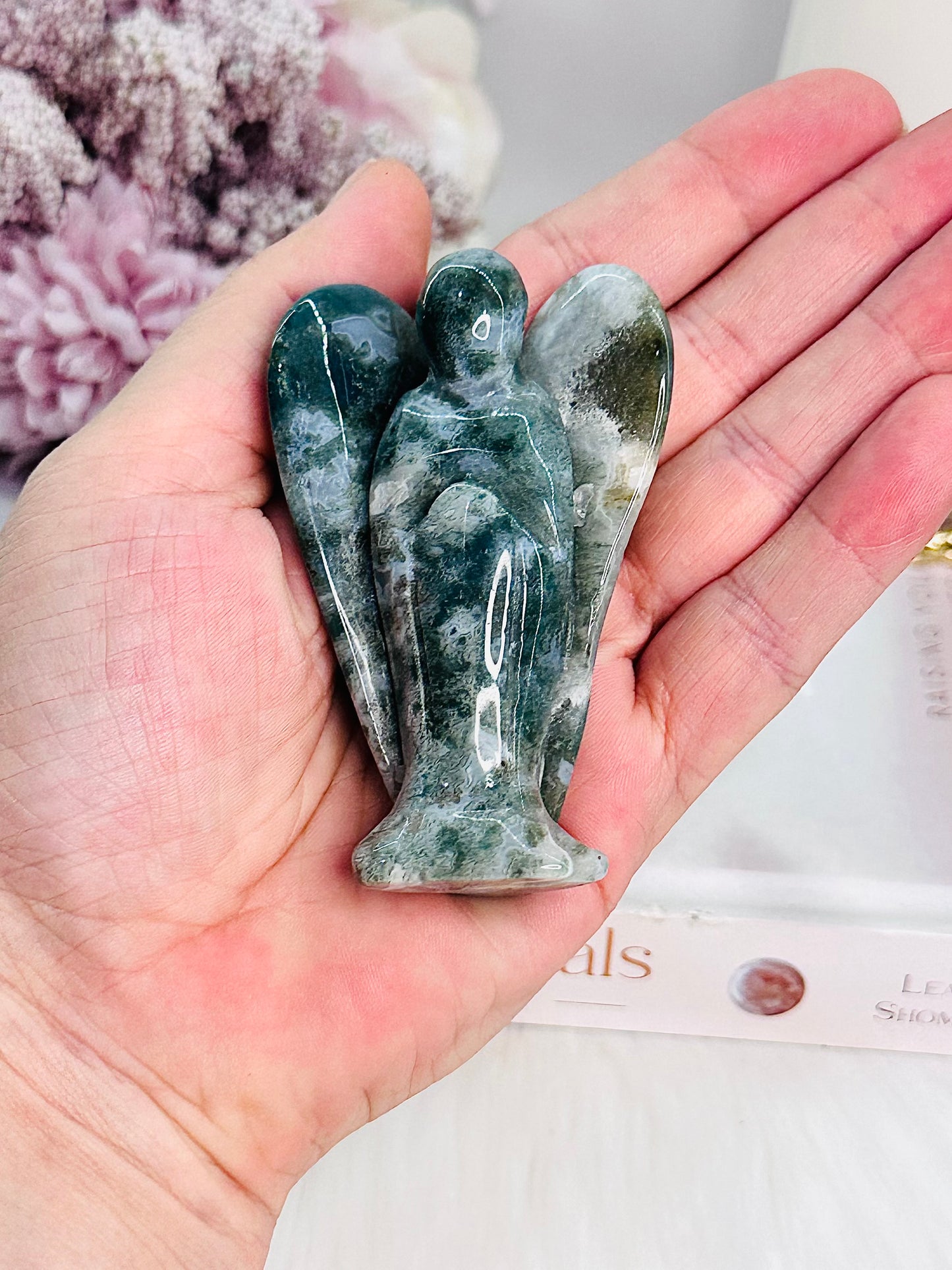 Peace & Tranquility ~ Stunning 8cm Druzy Moss Agate Angel Carving