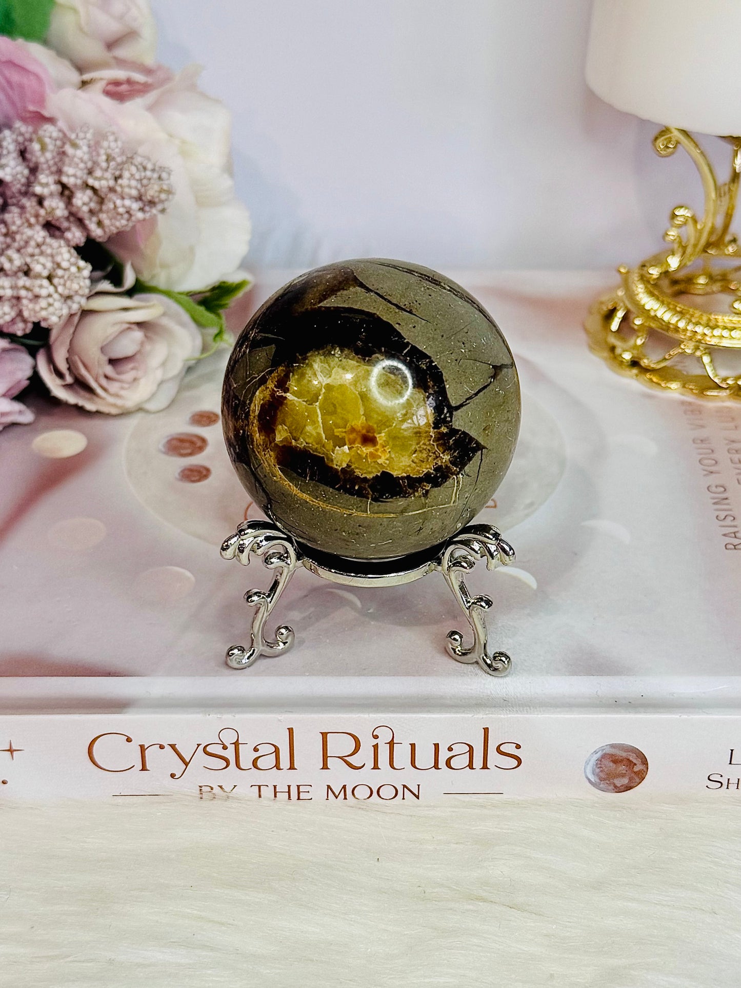 Natural Septarian Carved Sphere 5cm On Stand