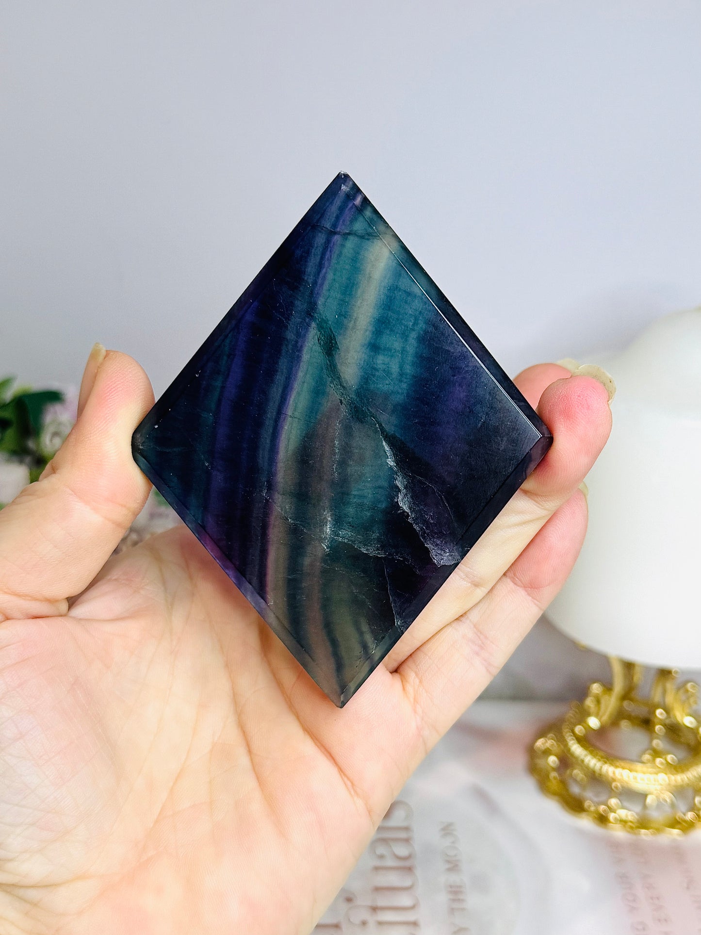 Rainbow Fluorite Diamond on Stand 10cm