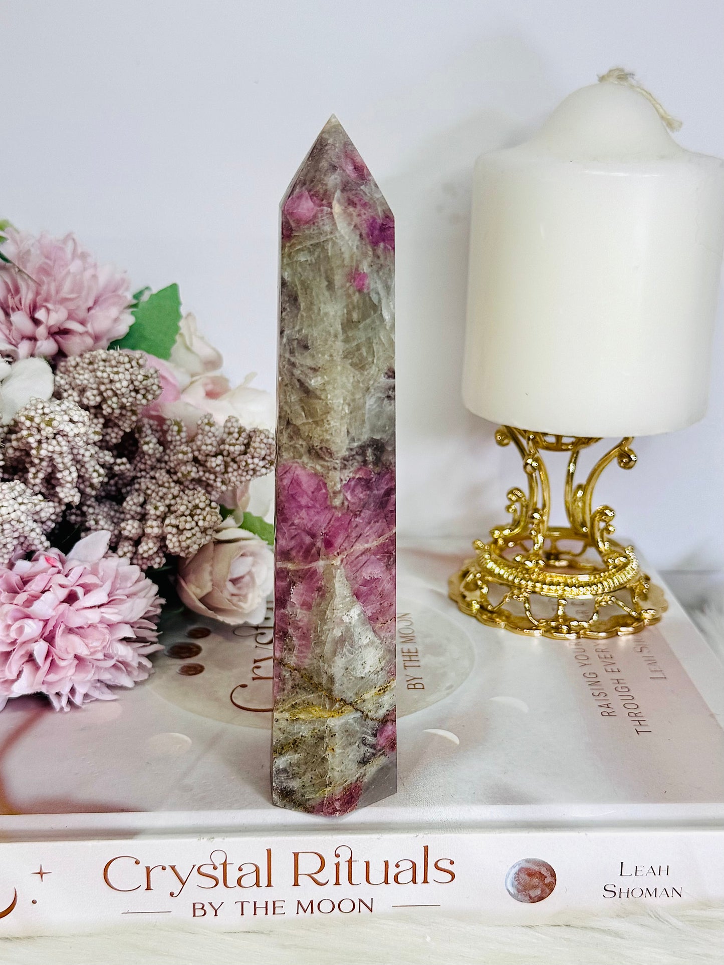 Stunning Natural Pink Tourmaline Carved Tower 15cm
