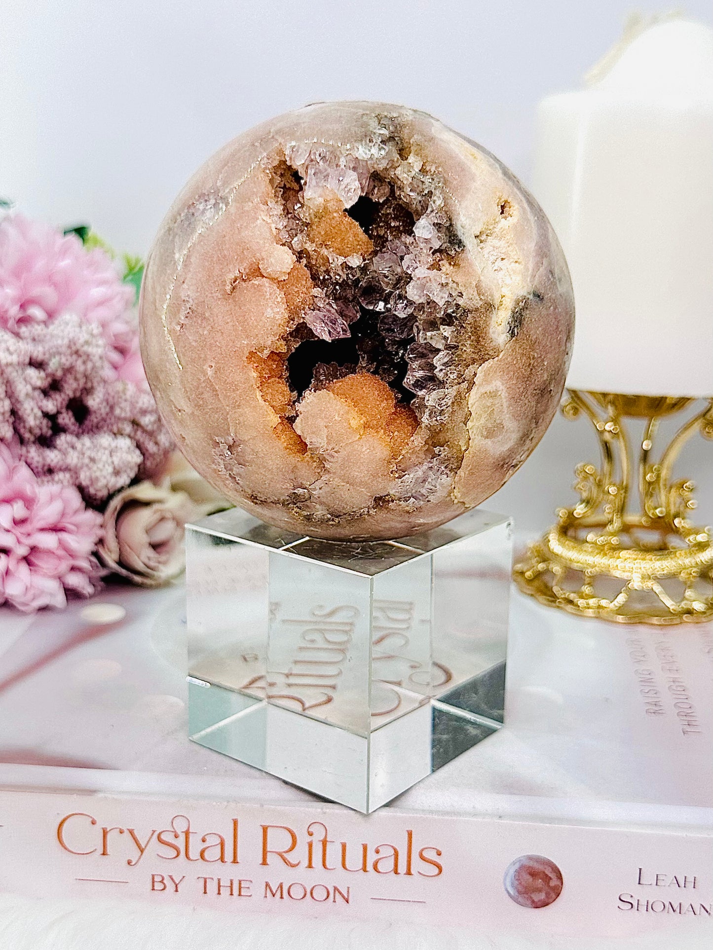 Classy & Absolutely Stunning Large 806gram 9cm Druzy Pink Amethyst Sphere on Silver Stand (glass stand in pic is display only) From Brazil ~ A True Masterpiece