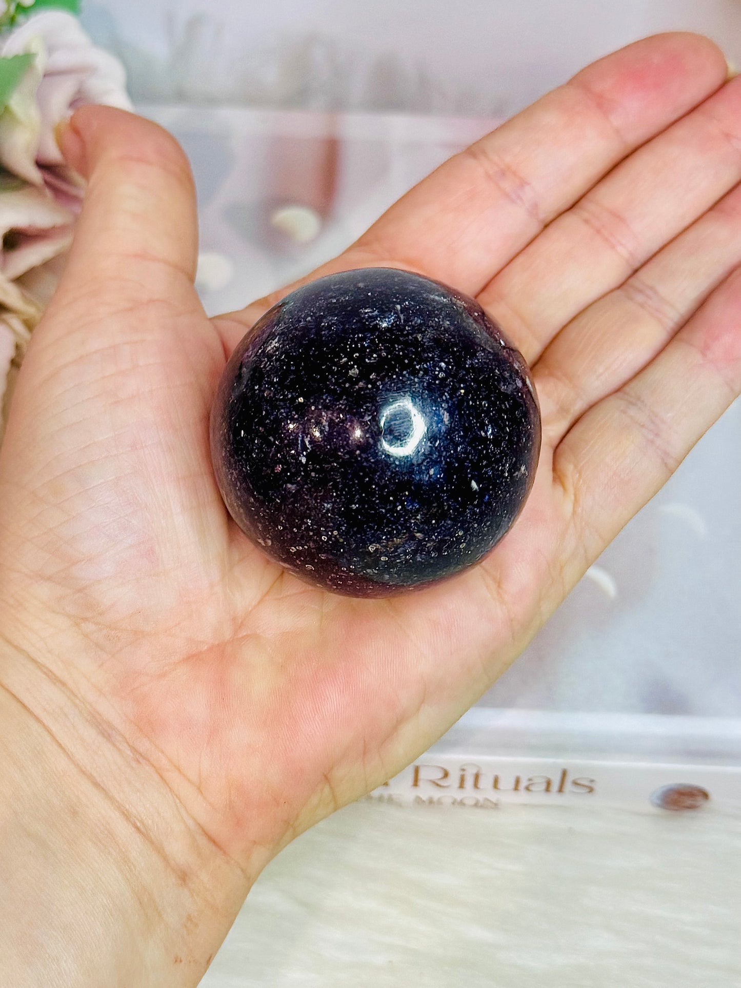 Super Stunning Gold Stand with Purple Lepidolite | Mica Sphere 24cm