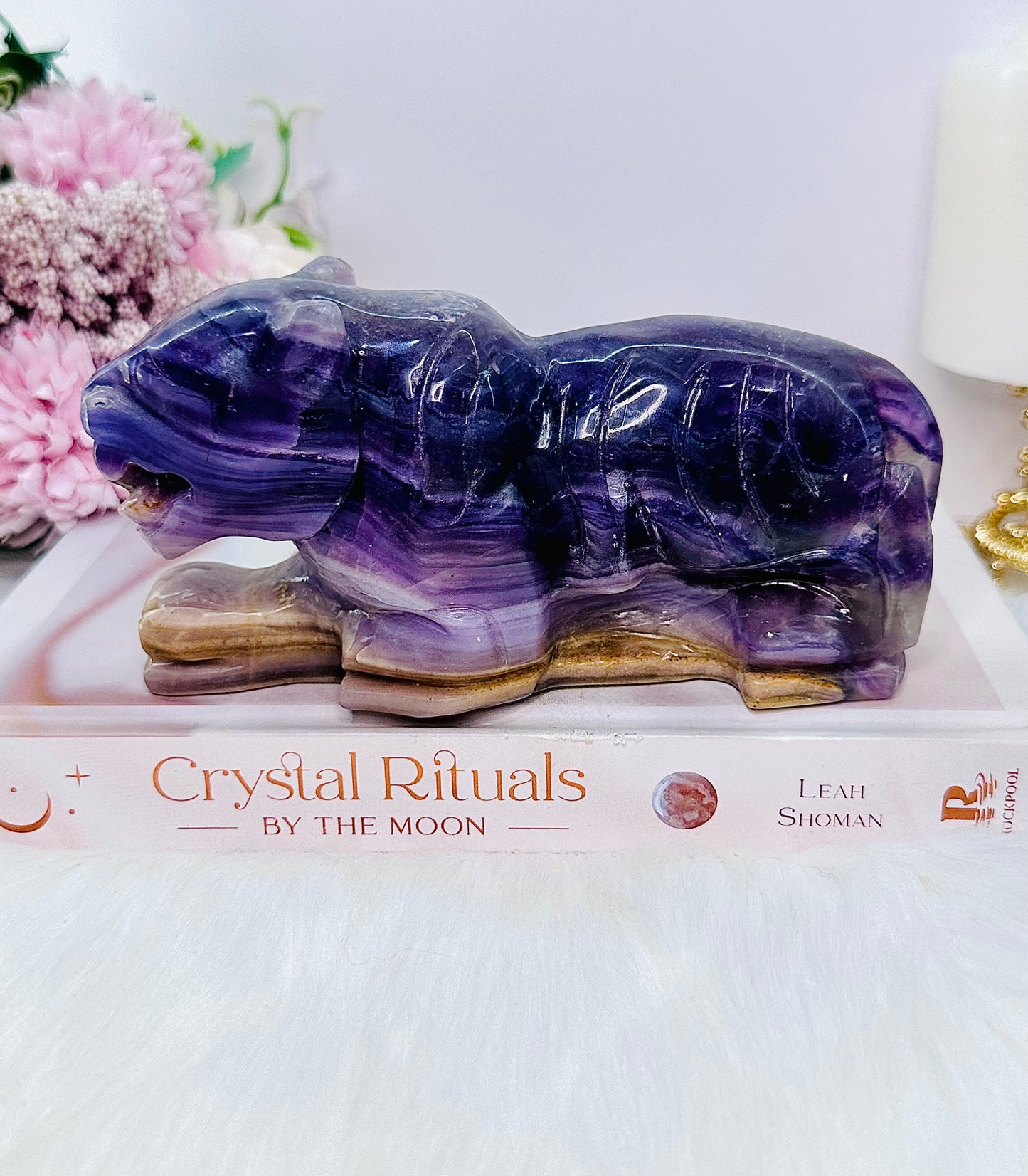 Wow!!! Powerful Healing Stone ~ Absolutely Superb Perfectly Carved Large Purple Fluorite Tiger 16.5cm 798grams