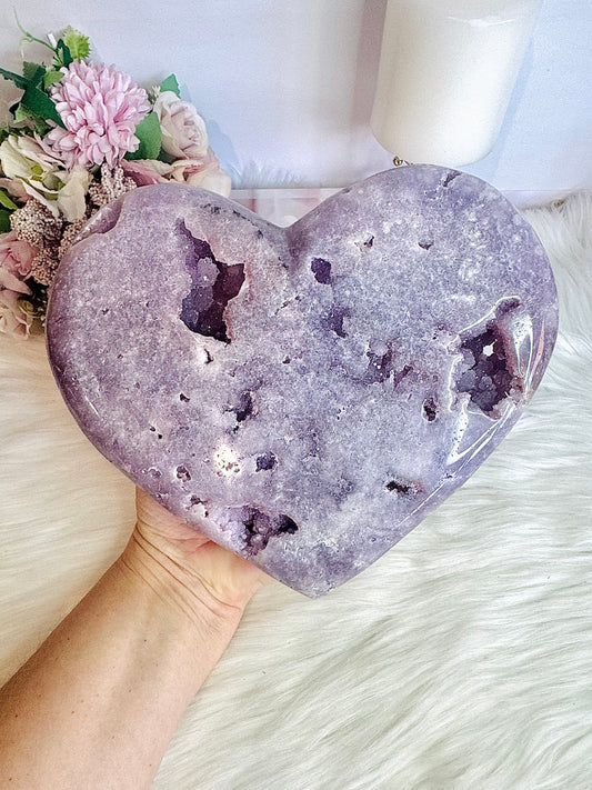 INCREDIBLE HUGE High Grade Druzy Pink Amethyst Carved Heart 21cm 1.74KG