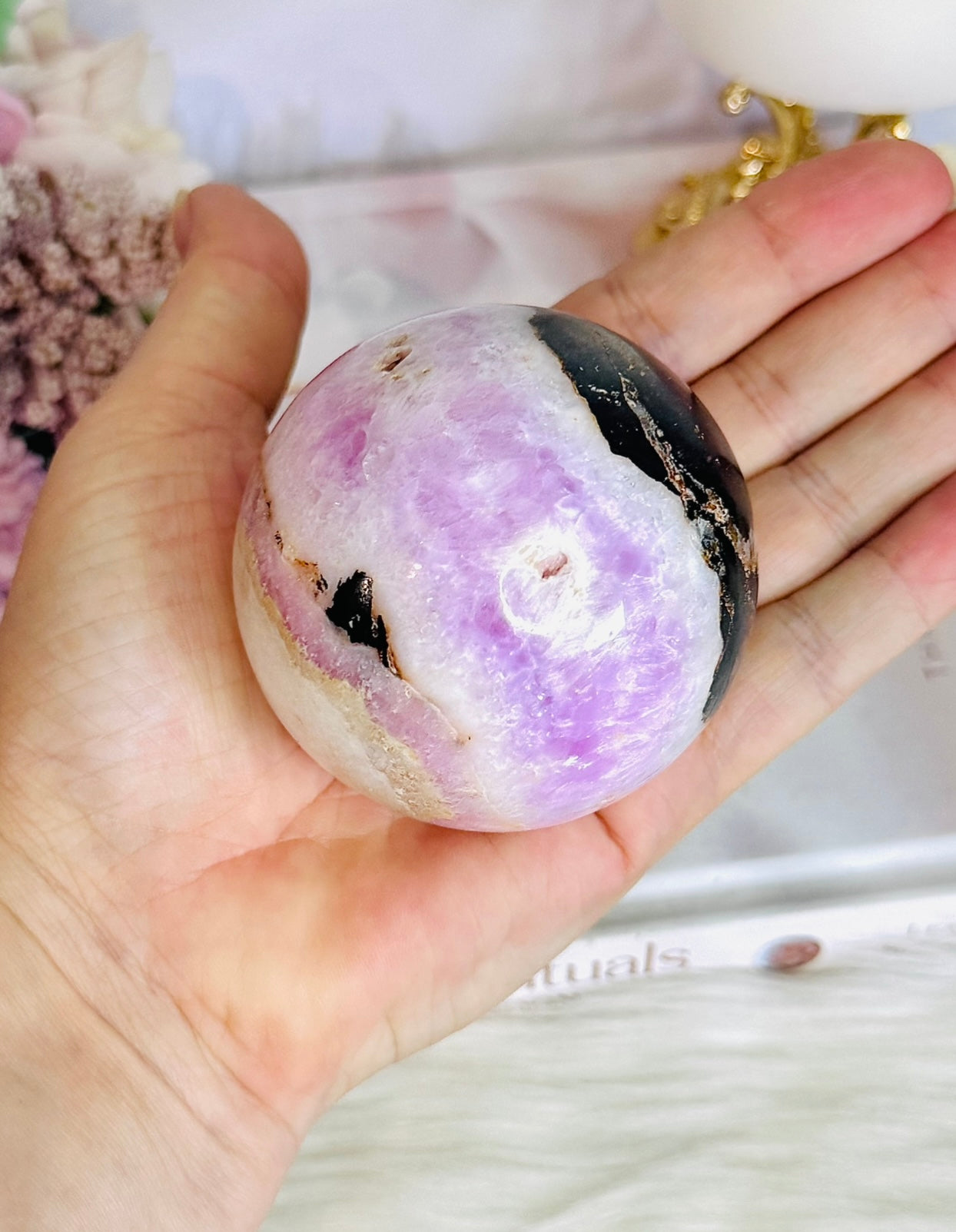 Rare Large Pink Aragonite Sphere on Stand 434g