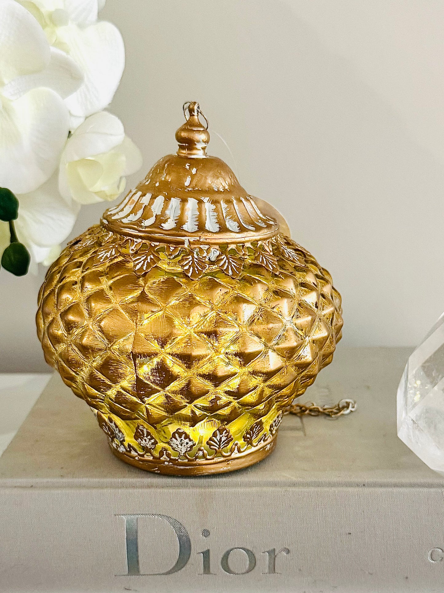 Glass Lantern Led Temple Gold/wash 15cm