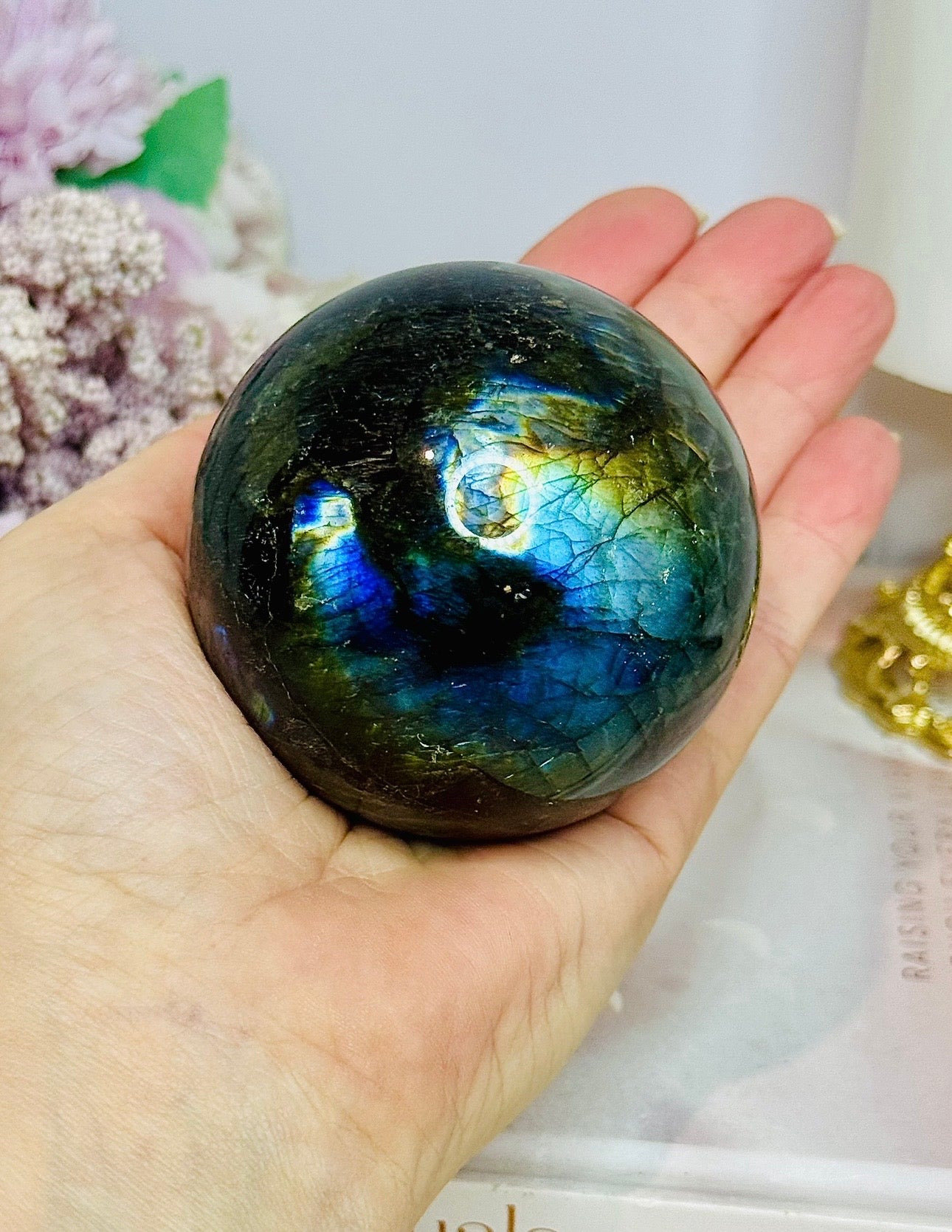 Large Labradorite Sphere with Purple Flash 428g