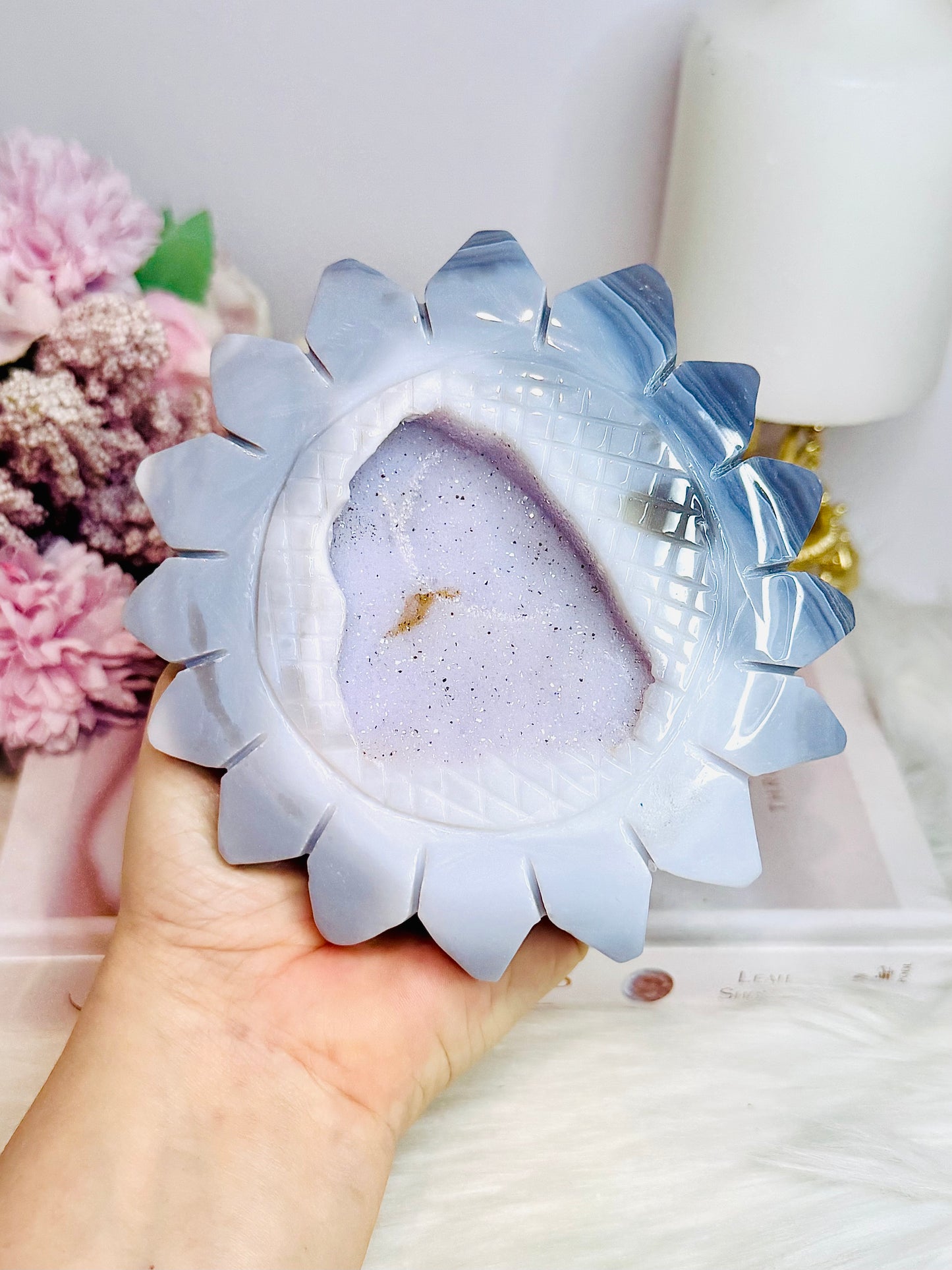 Druzy Agate X Amethyst Large Flower On Stand 24cm