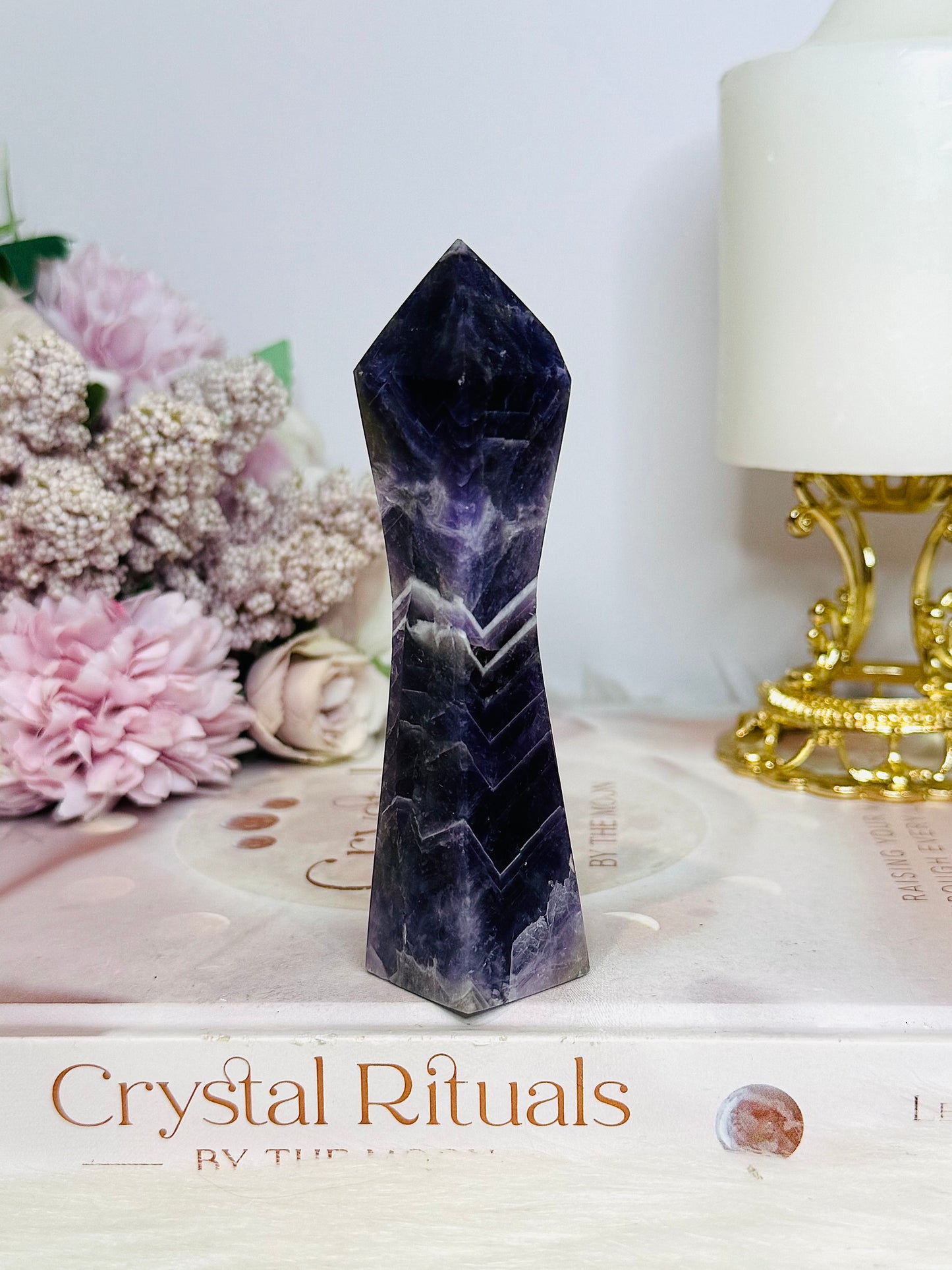 Uniquely Carved Chevron | Dream Amethyst Tower 11cm