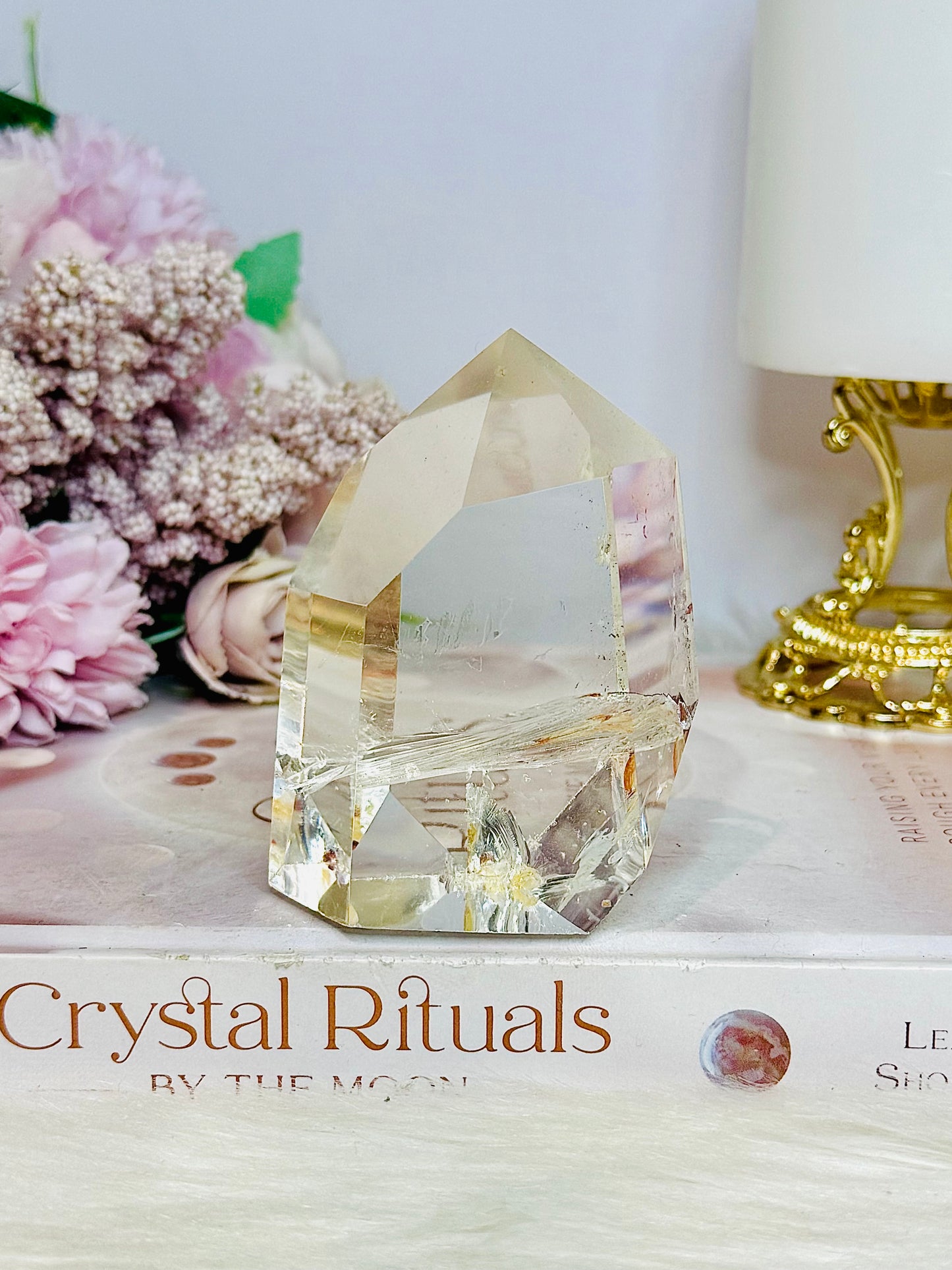 High Grade Clear Quartz Chunky Tower with Garden Quartz Inclusions 8cm 258g