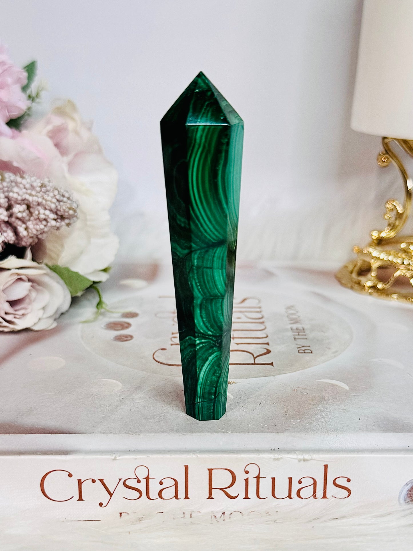 Natural AAA Grade Malachite Carved Tower | Wand 9cm